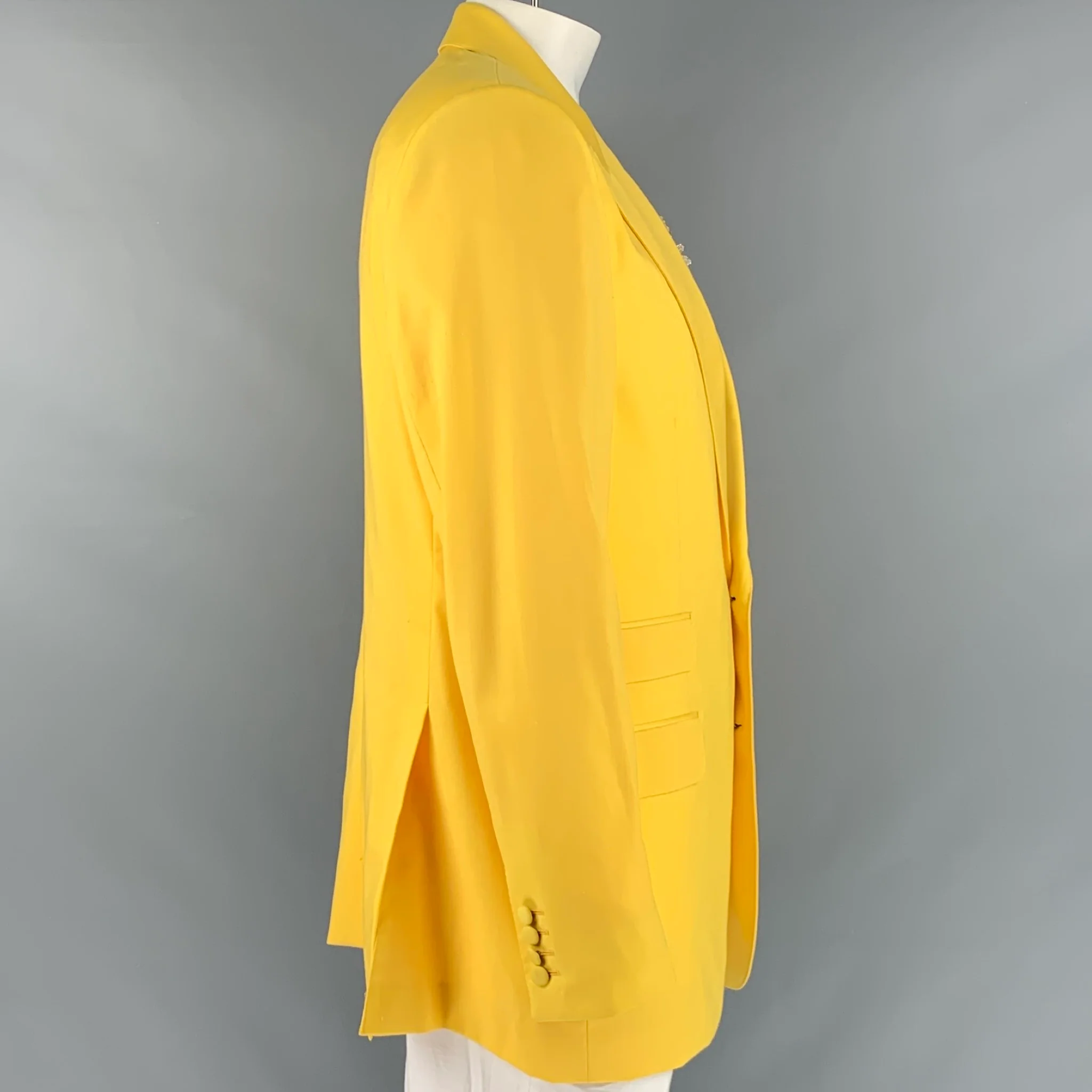 DOLCE & GABBANA Size 44 Yellow Wool Peak Lapel Sport Coat - Image 3