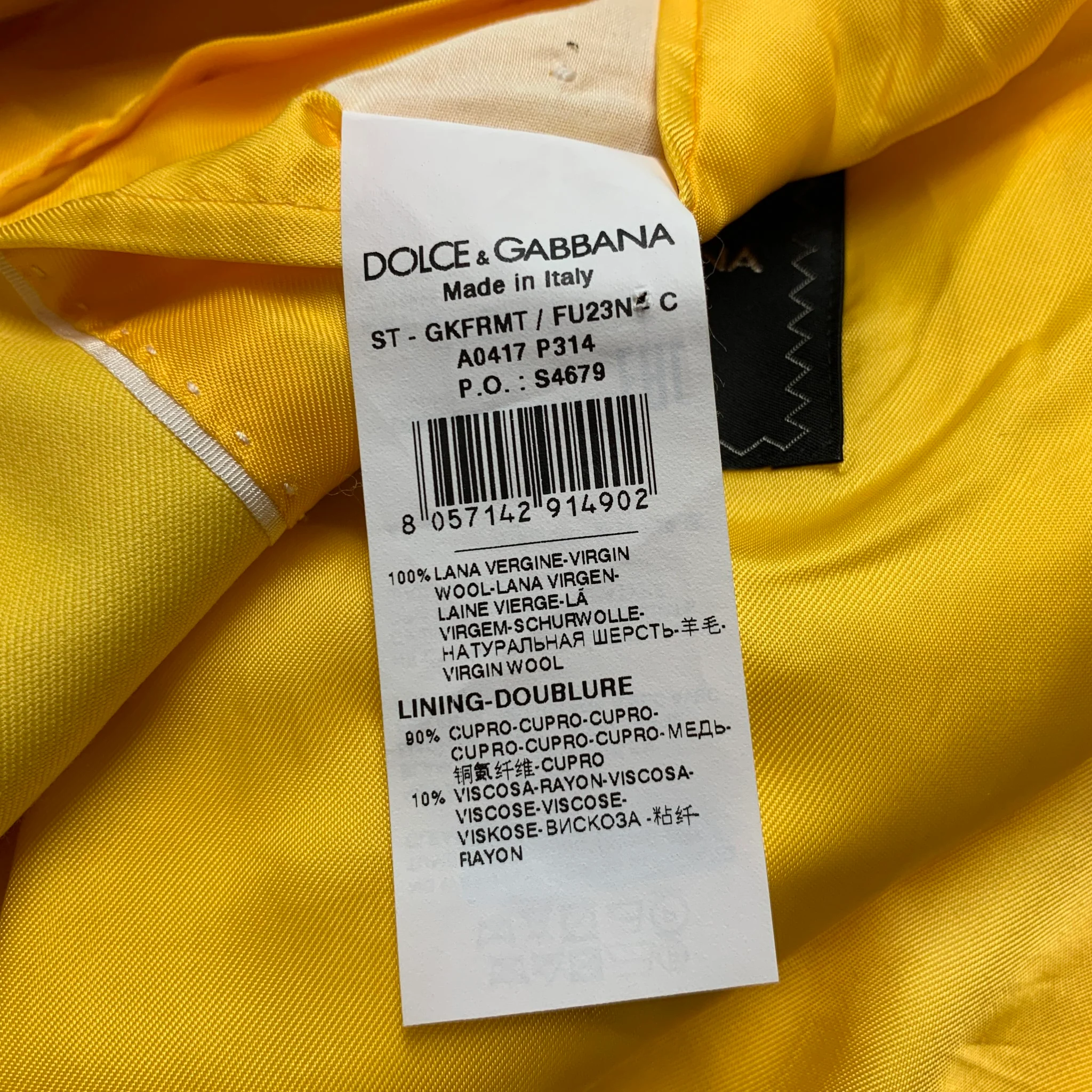 DOLCE & GABBANA Size 44 Yellow Wool Peak Lapel Sport Coat - Image 9