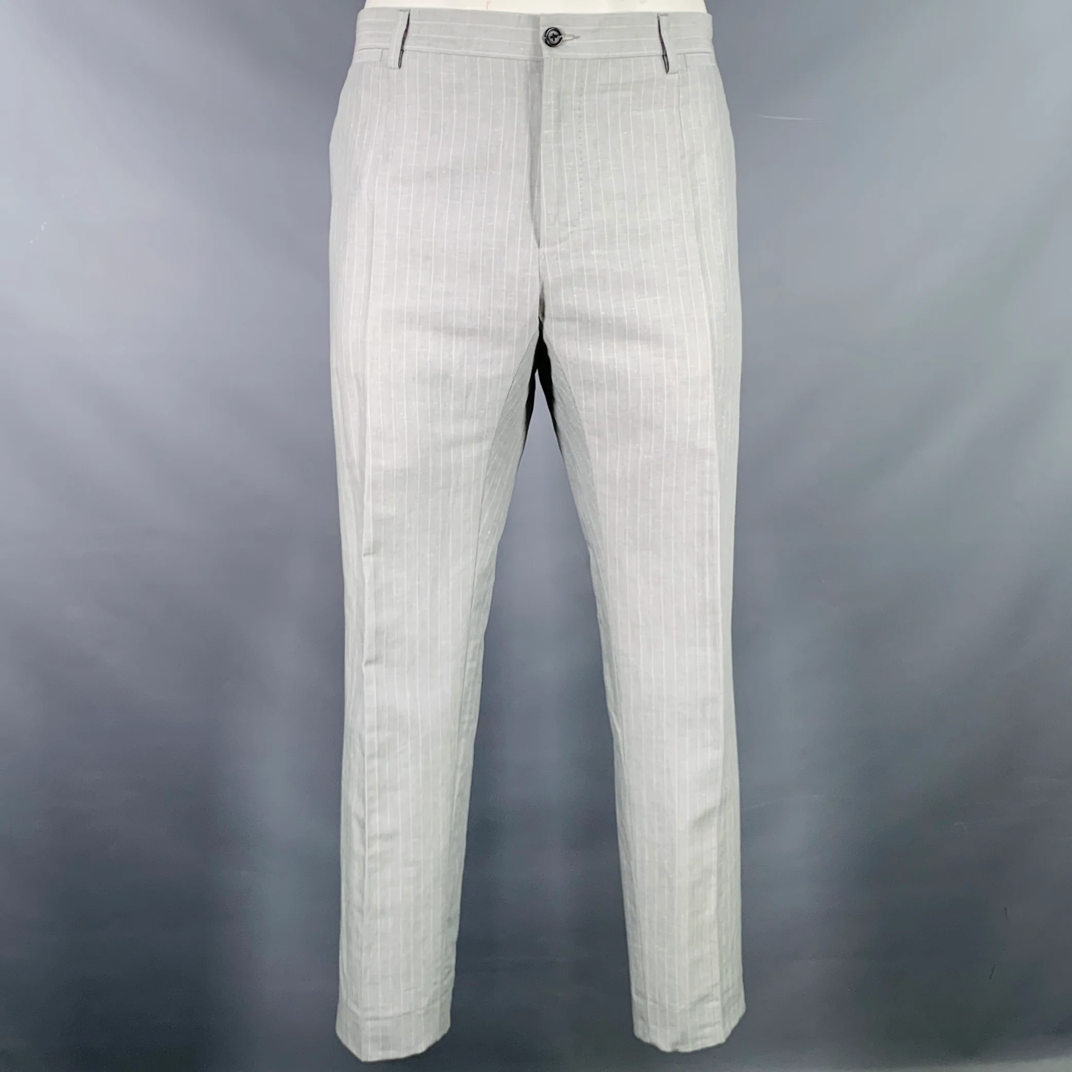DOLCE & GABBANA Size 46 Light Gray Stripe Linen Cotton Notch Lapel Suit - Image 4