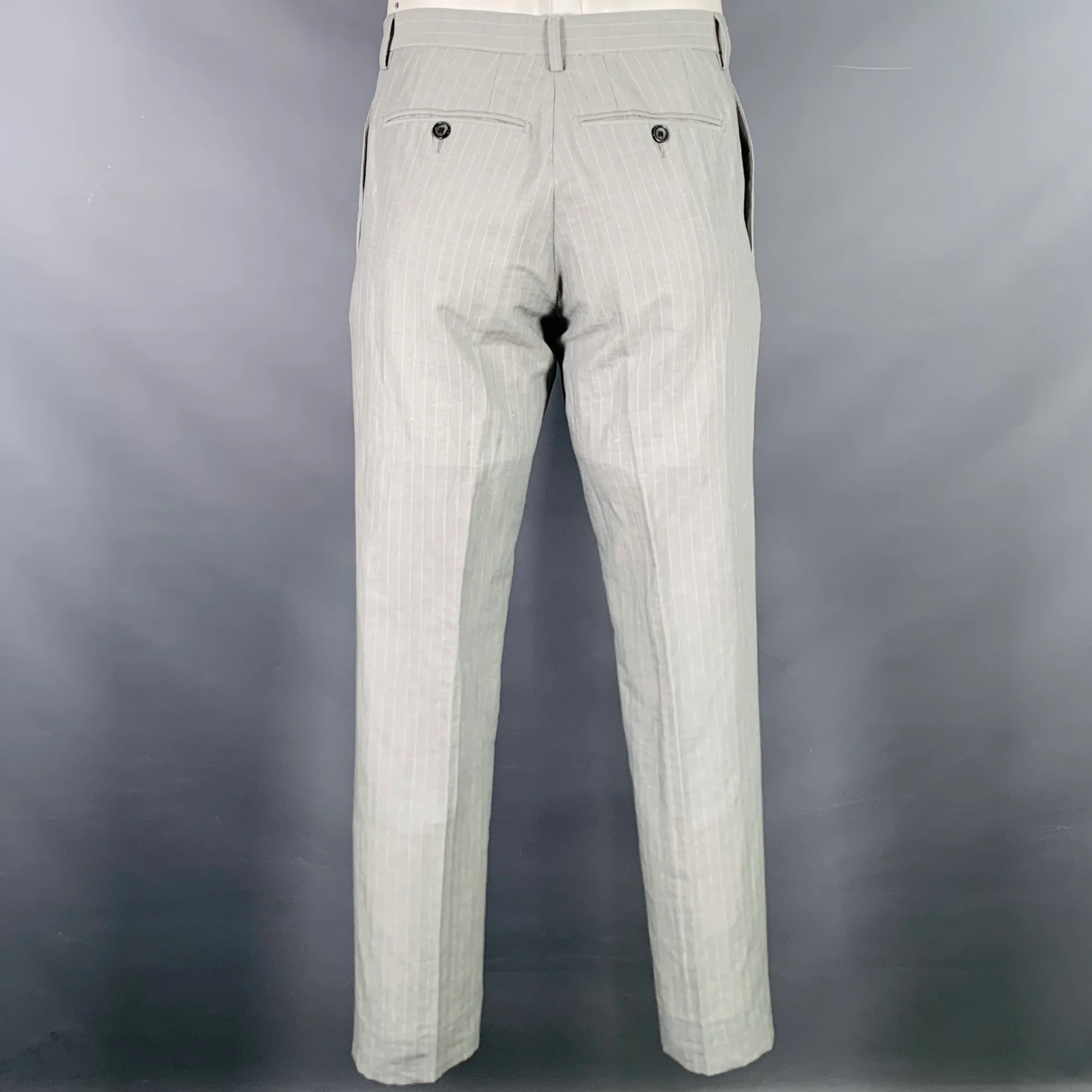 DOLCE & GABBANA Size 46 Light Gray Stripe Linen Cotton Notch Lapel Suit - Image 5