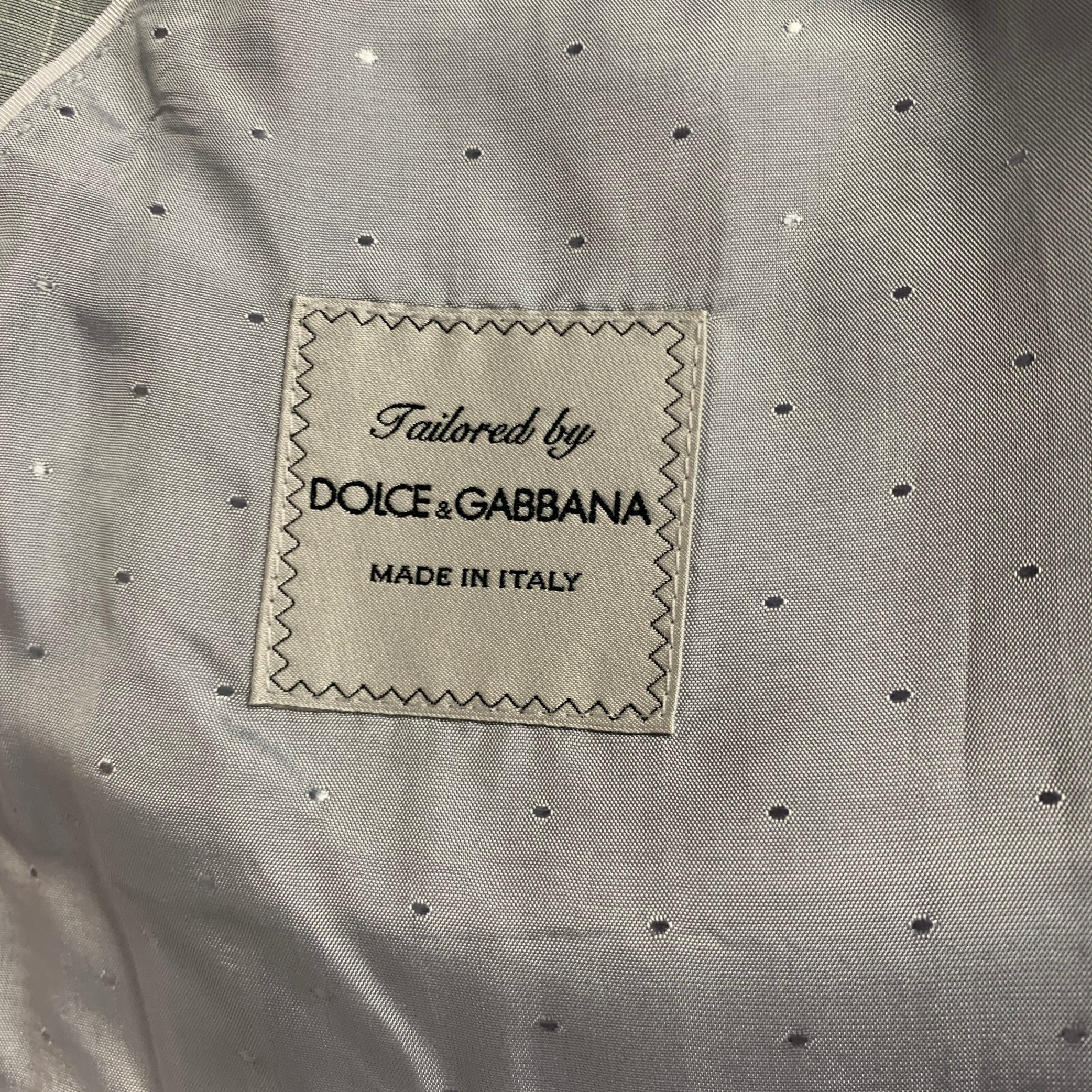DOLCE & GABBANA Size 46 Light Gray Stripe Linen Cotton Notch Lapel Suit - Image 7