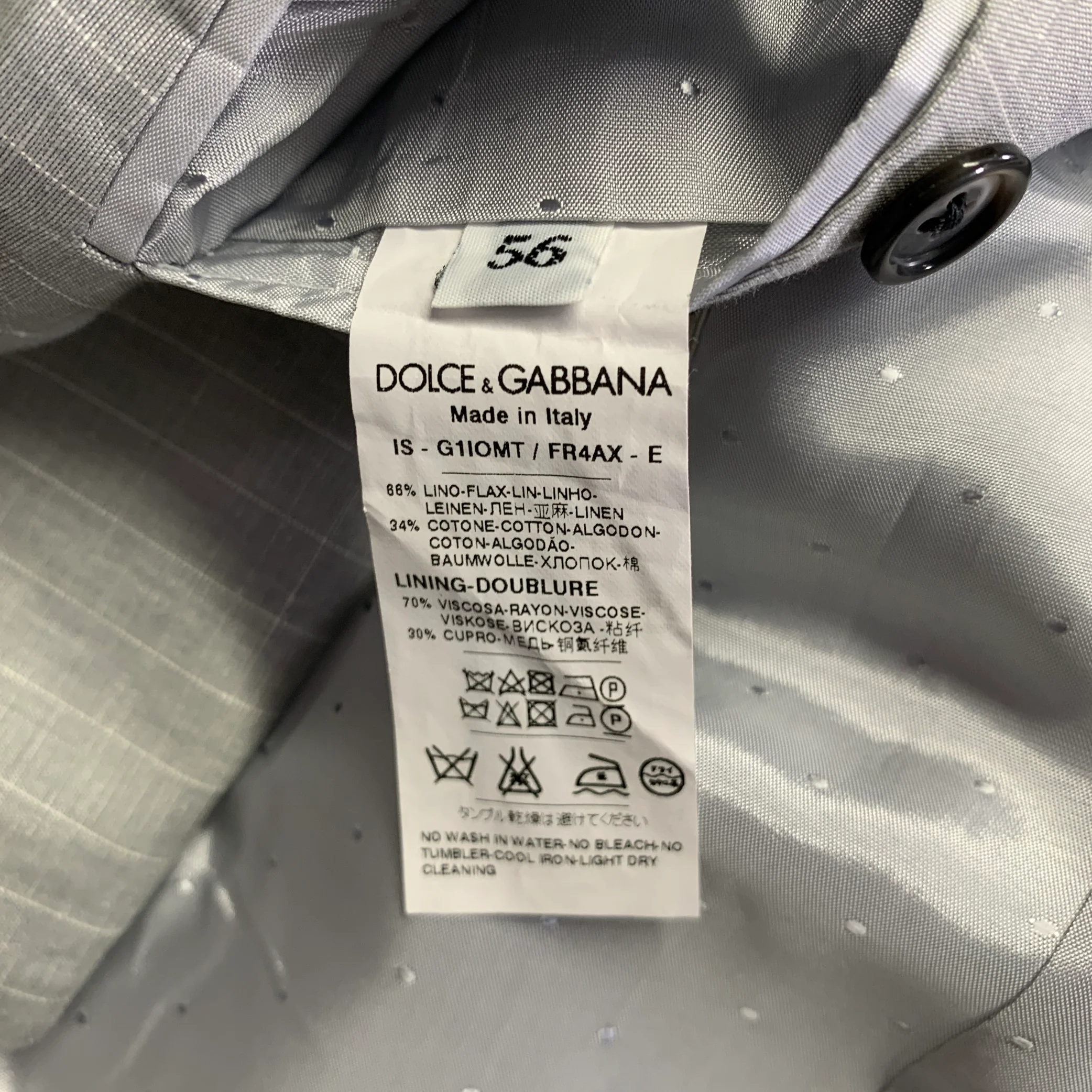 DOLCE & GABBANA Size 46 Light Gray Stripe Linen Cotton Notch Lapel Suit - Image 8