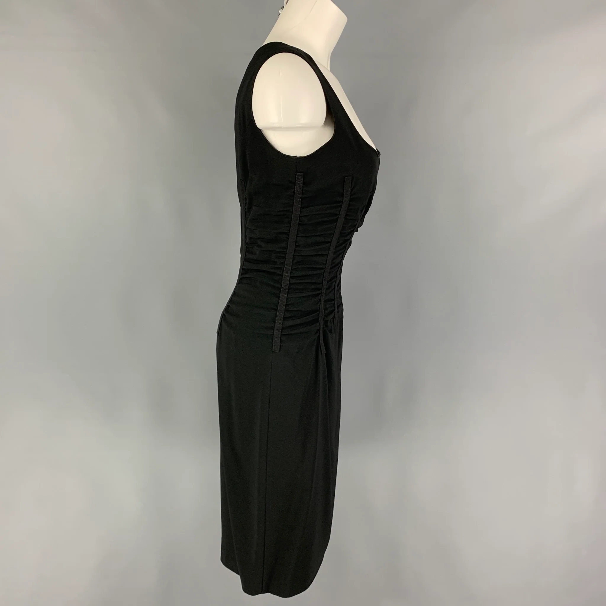 DOLCE & GABBANA Size 6 Black Acetate Blend Ruched Sleeveless Cocktail Dress - Image 3