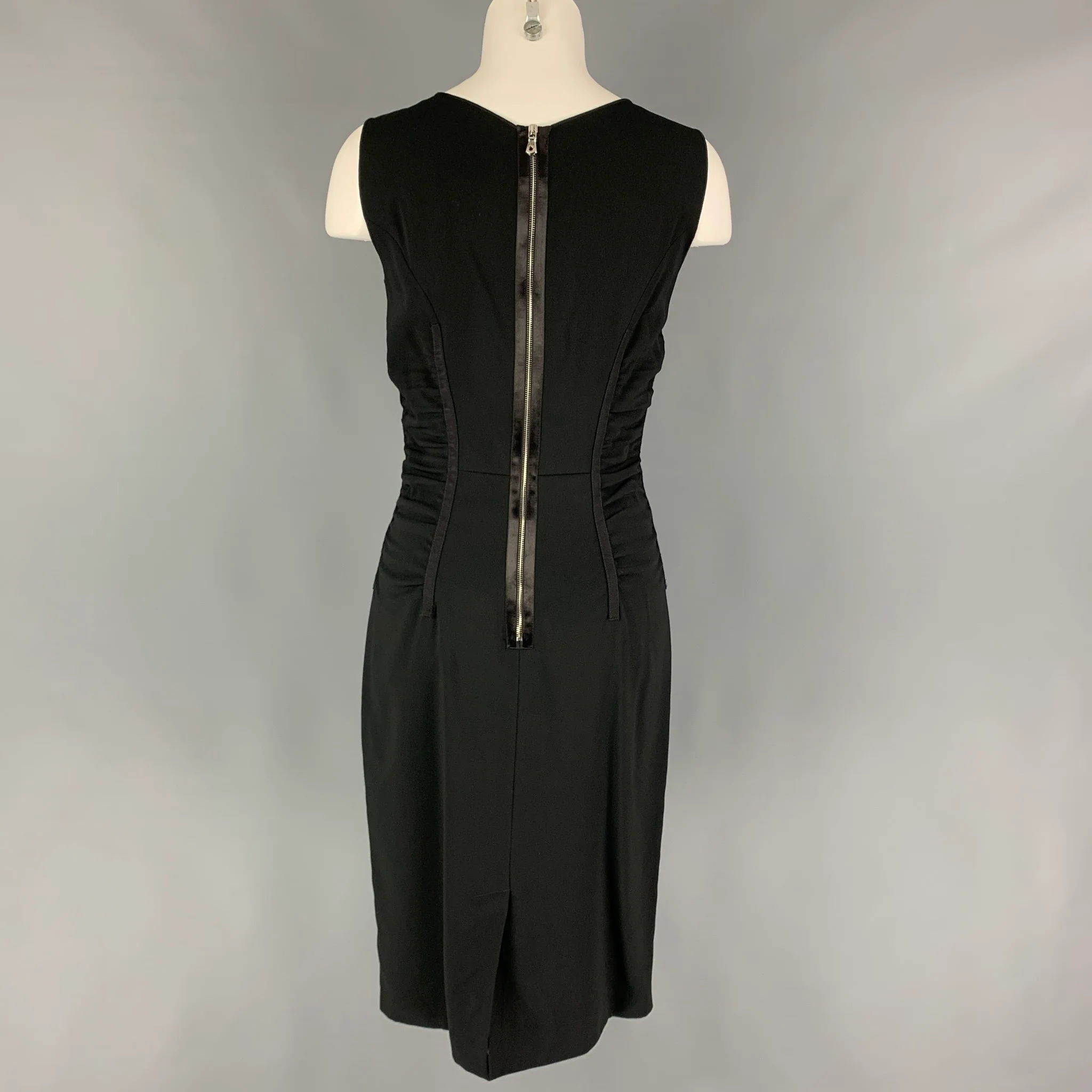 DOLCE & GABBANA Size 6 Black Acetate Blend Ruched Sleeveless Cocktail Dress - Image 4