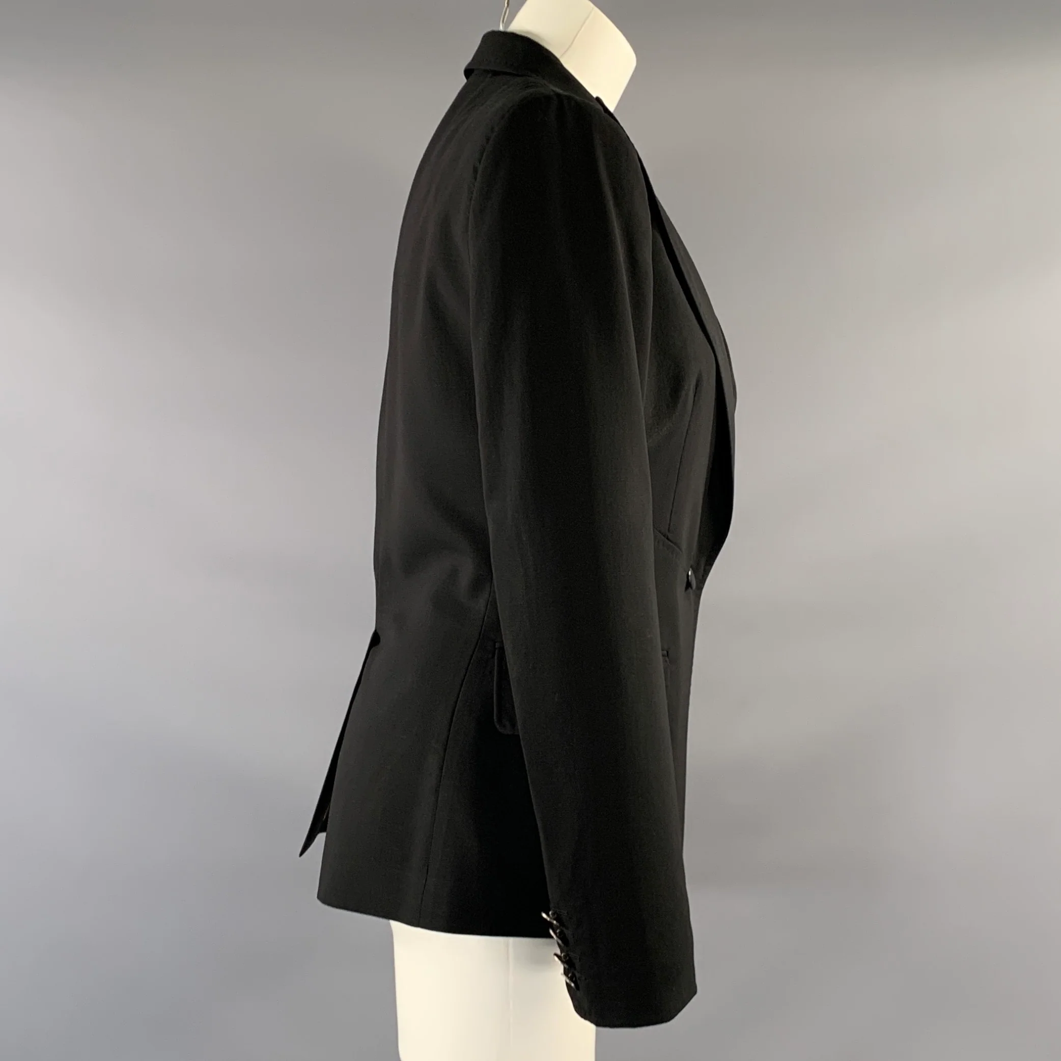 DOLCE & GABBANA Size 6 Black Wool Blend Leopard Blazer Jacket (Indoor) / Blazer - Image 3
