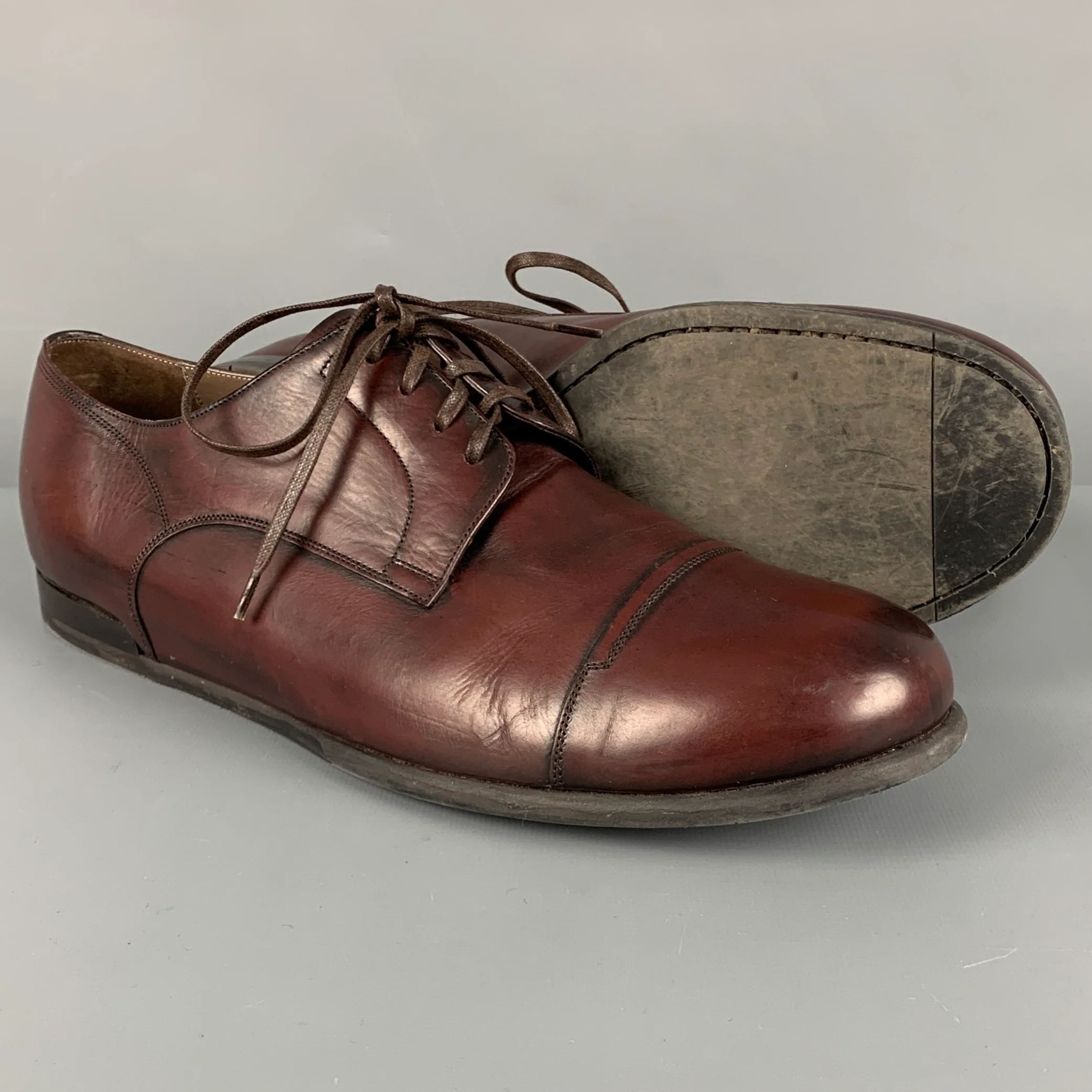 DOLCE & GABBANA Size 9 Brown Leather Cap Toe Lace-Up Shoes - Image 5