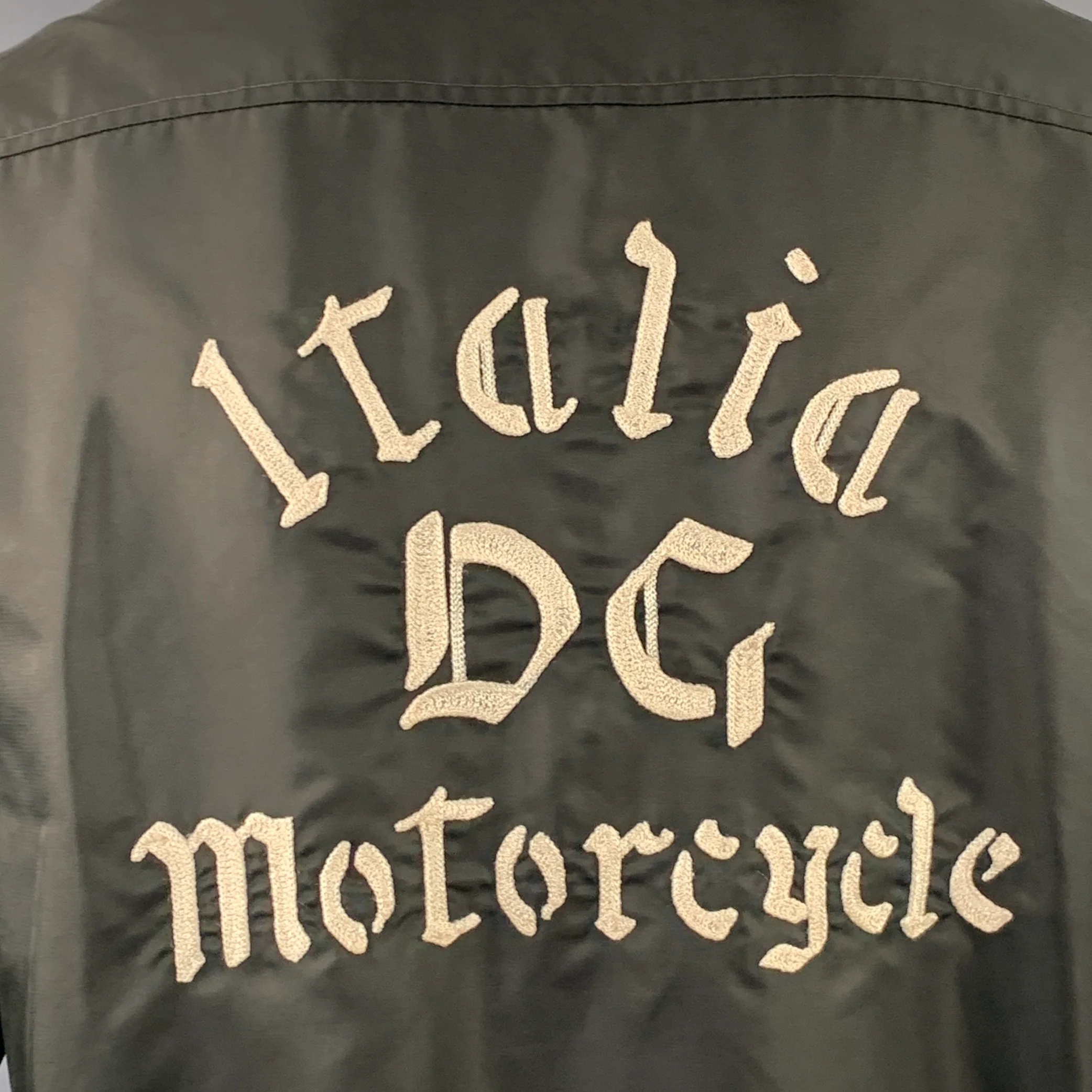 DOLCE & GABBANA SizeL Black Brown Cream Nylon Zip Up Bomber Jacket - Image 4