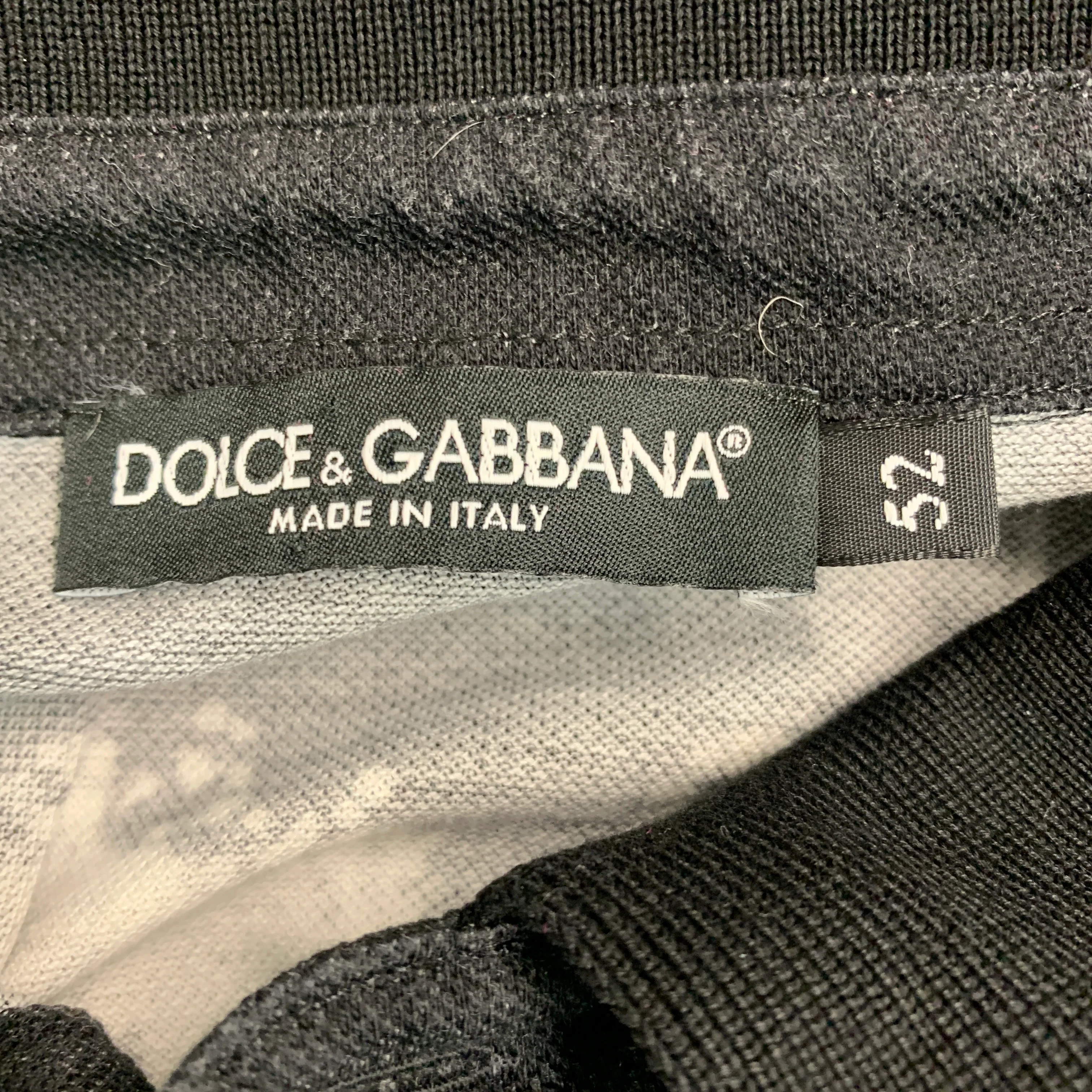 DOLCE & GABBANA Size L Black Grey Birds Cotton Buttoned Polo - Image 5