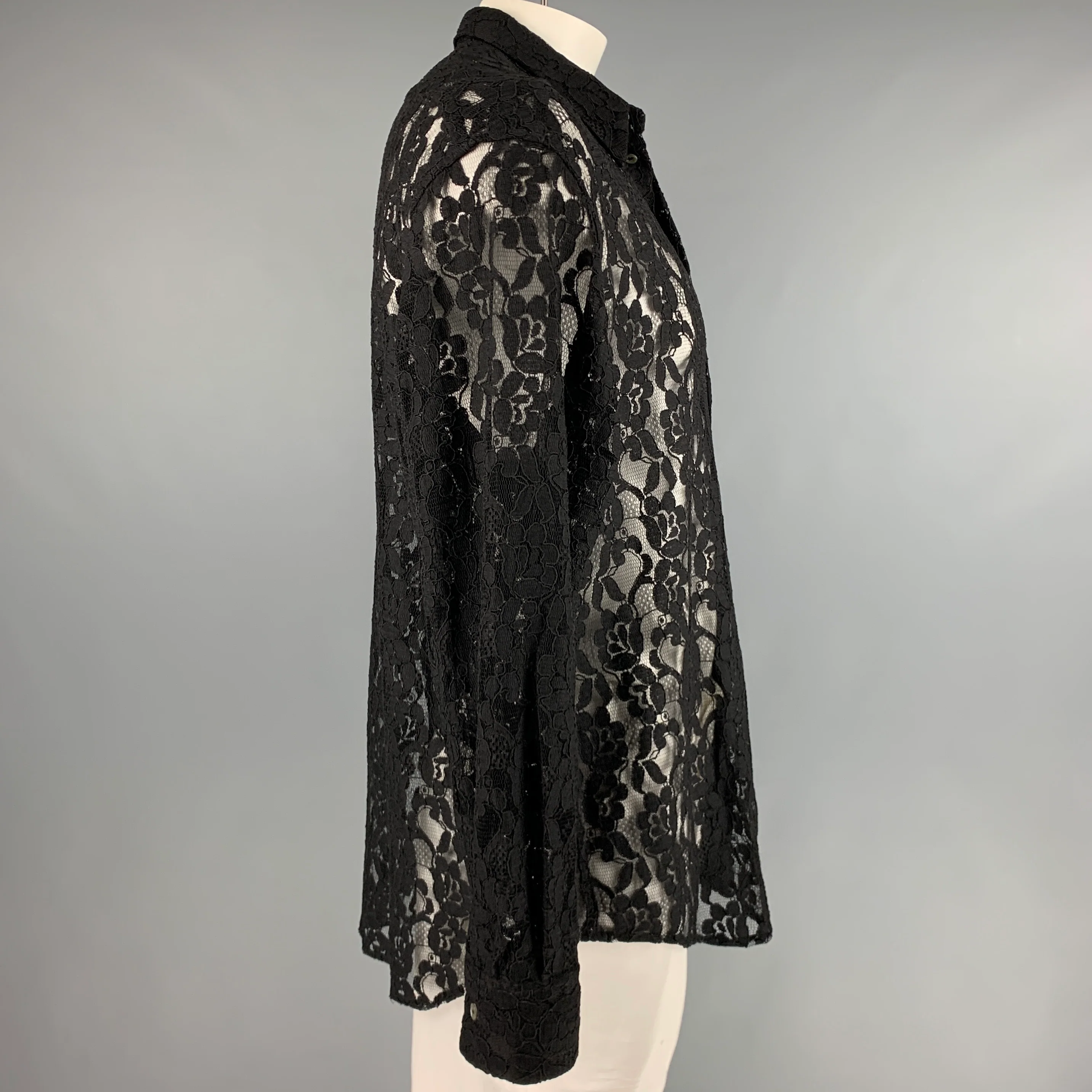 DOLCE & GABBANA Size L Black Lace Polyamide Button Up Long Sleeve Shirt - Image 2