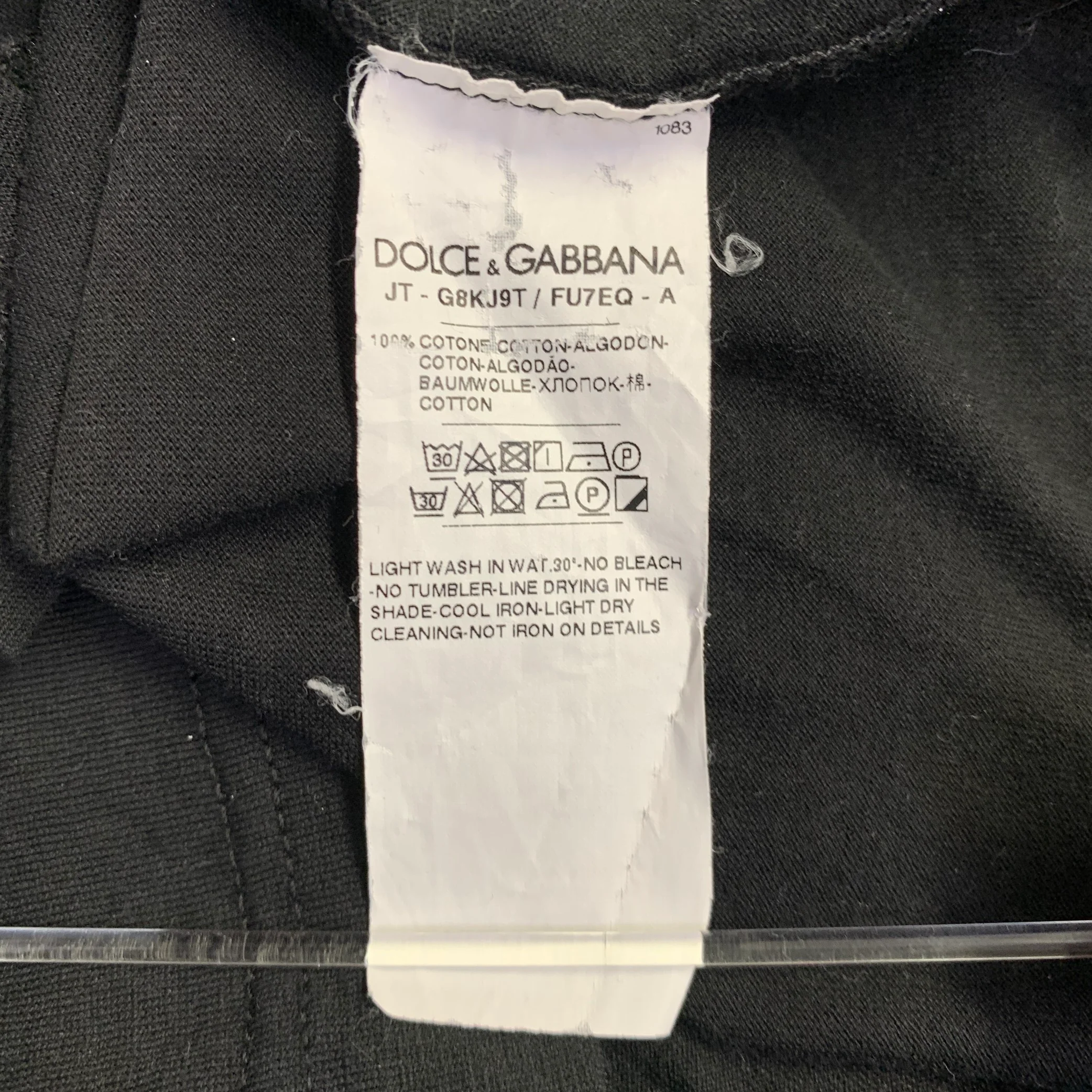 DOLCE & GABBANA Size L Black White Logo Cotton Crew Neck T-shirt - Image 6