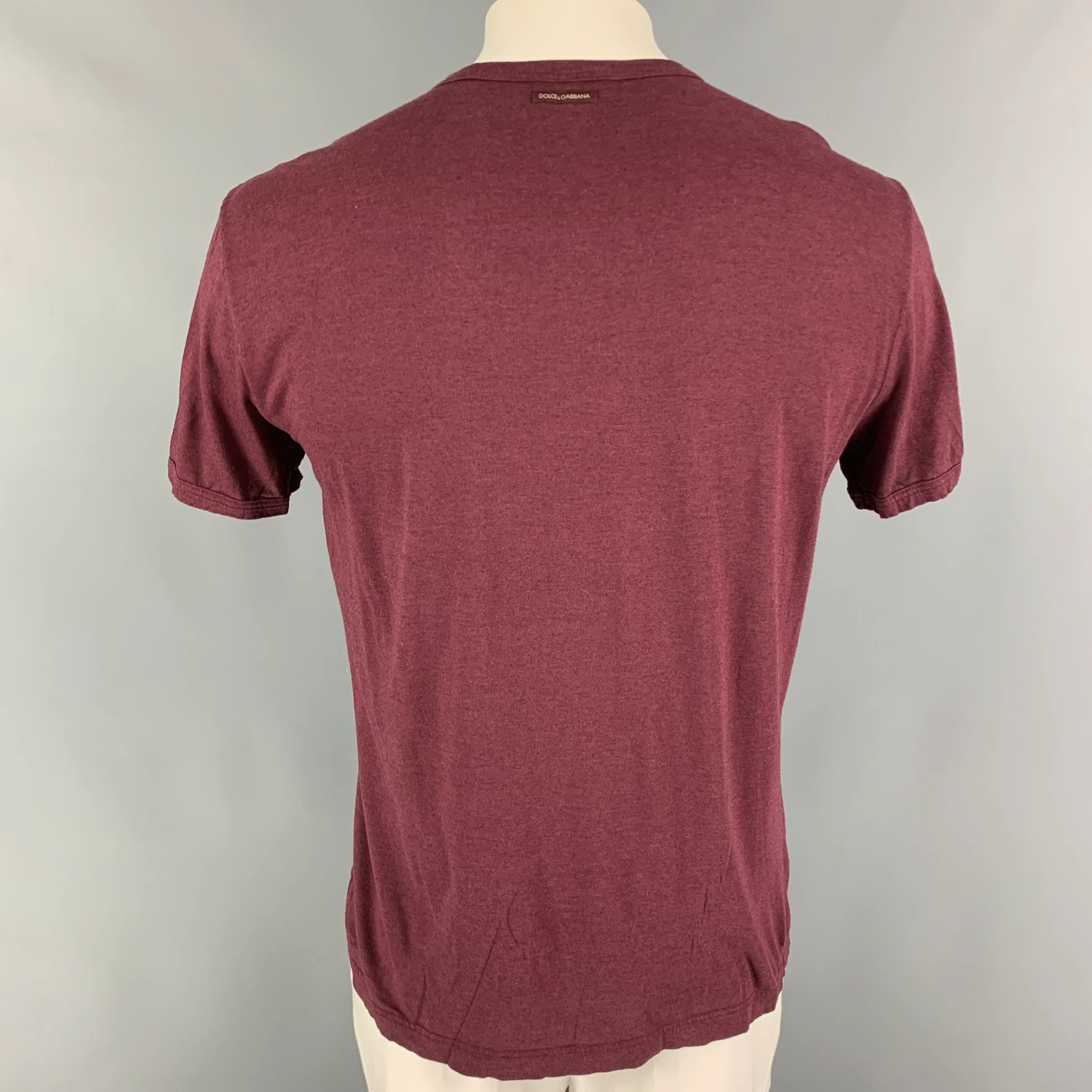 DOLCE & GABBANA Size L Burgundy Cotton Crew-Neck T-shirt - Image 3