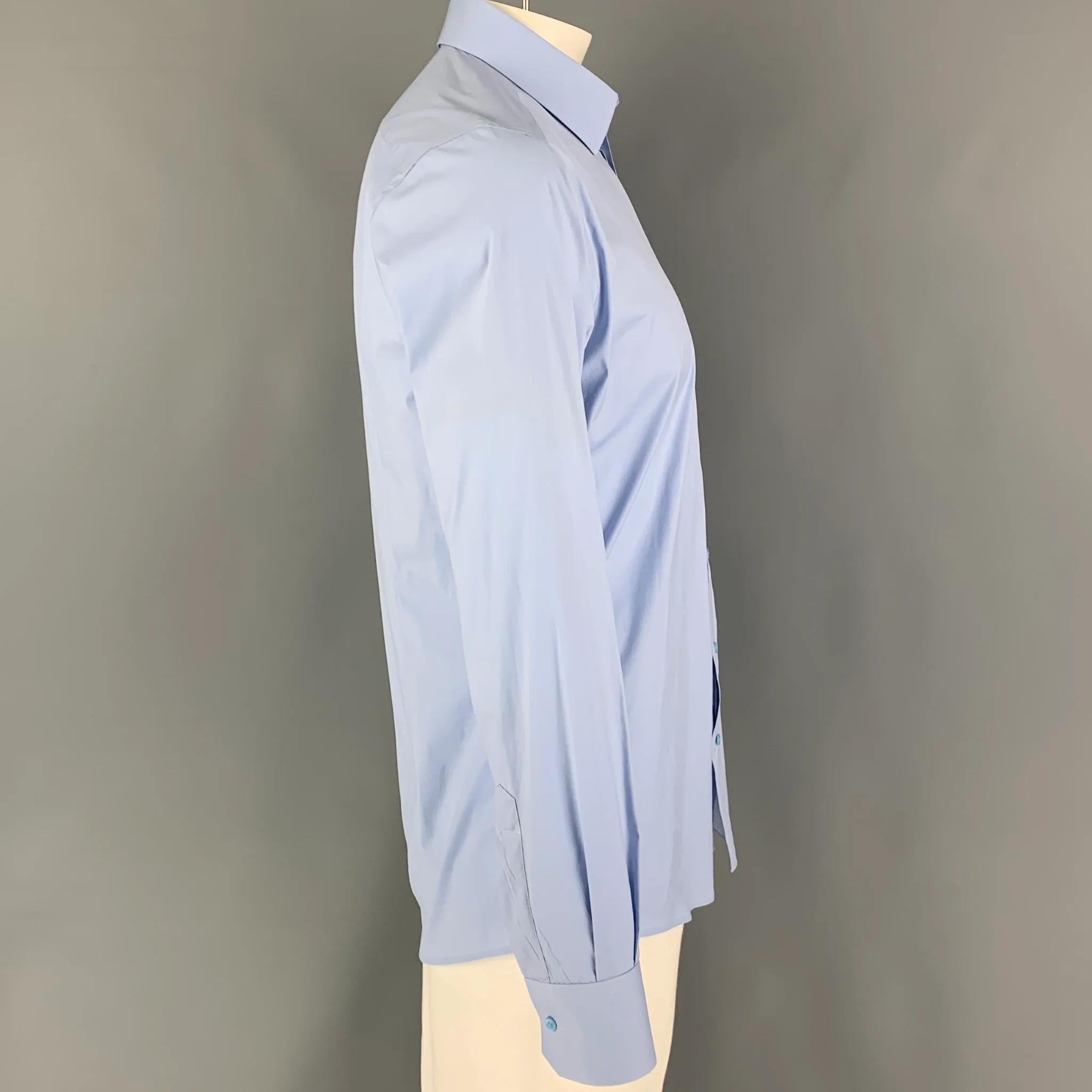 DOLCE & GABBANA Size L Light Blue Cotton Blend Long Sleeve Shirt - Image 2