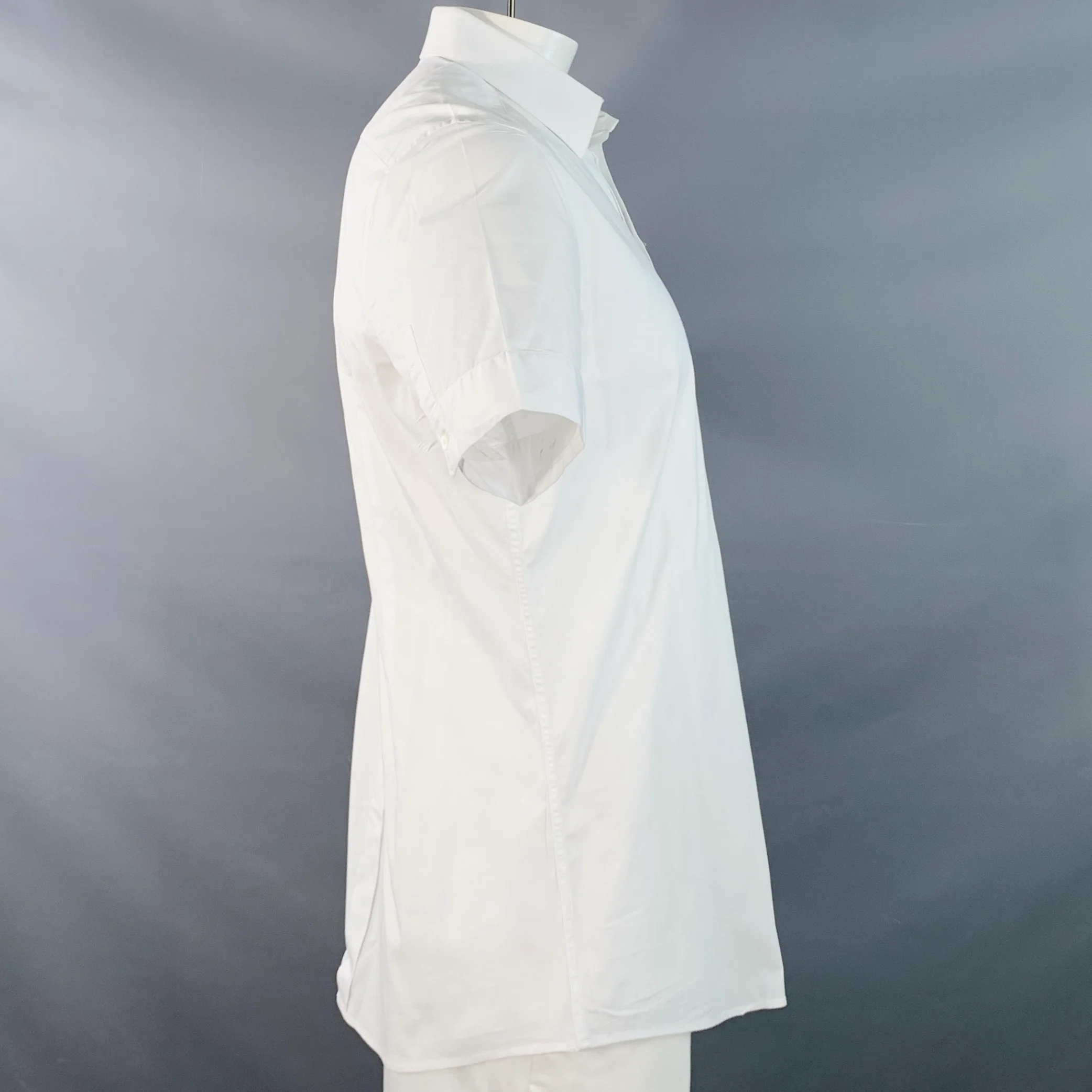 DOLCE & GABBANA Size L White Cotton Blend Button Up Short Sleeve Shirt - Image 2