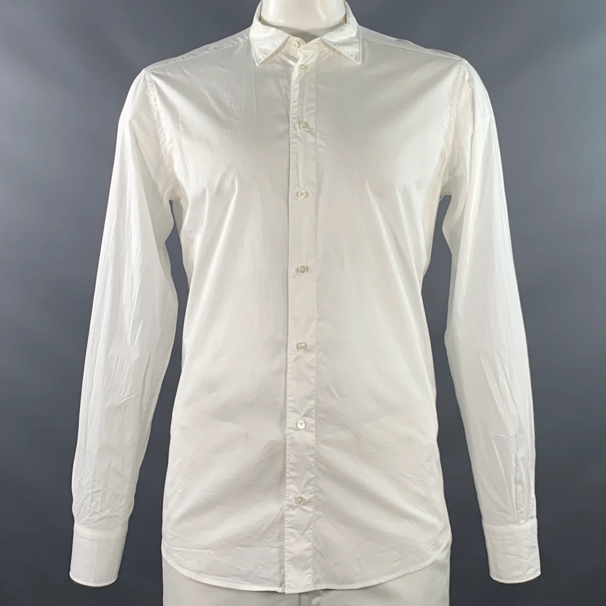 DOLCE & GABBANA Size L White Cotton Button Up Long Sleeve Shirt