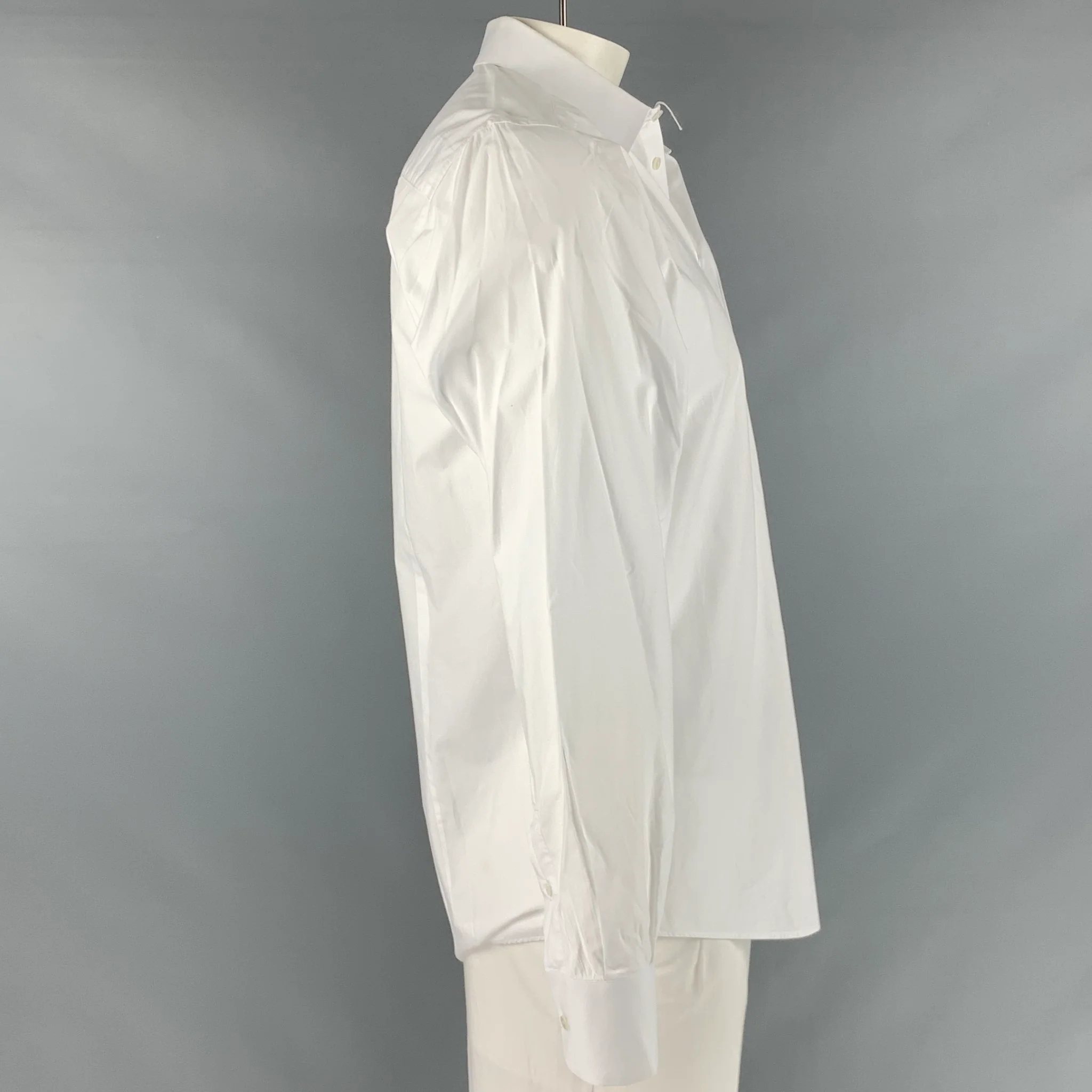 DOLCE & GABBANA Size L White Cotton Hidden Buttons Long Sleeve Shirt - Image 2