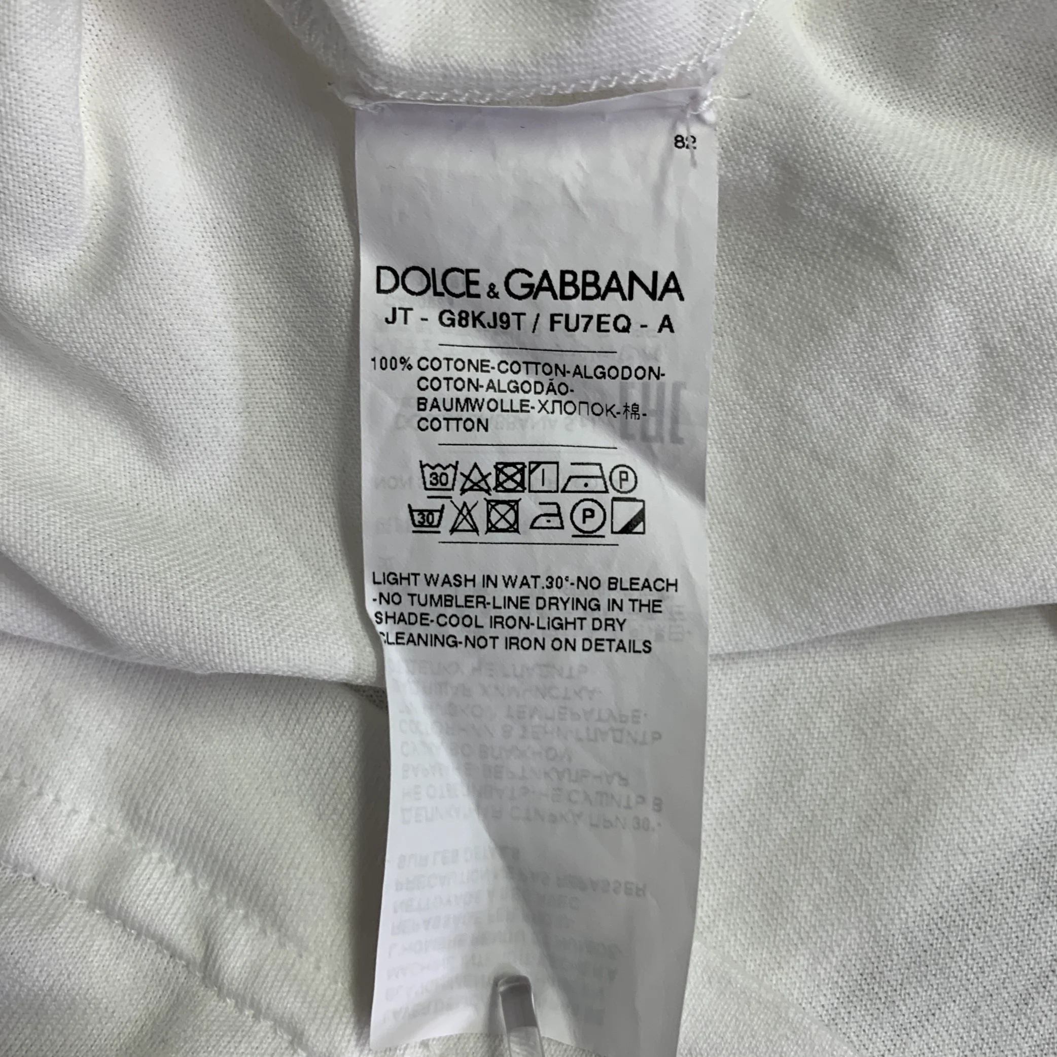DOLCE & GABBANA Size L White Cotton Logo Patch Crew Neck T-shirt - Image 6
