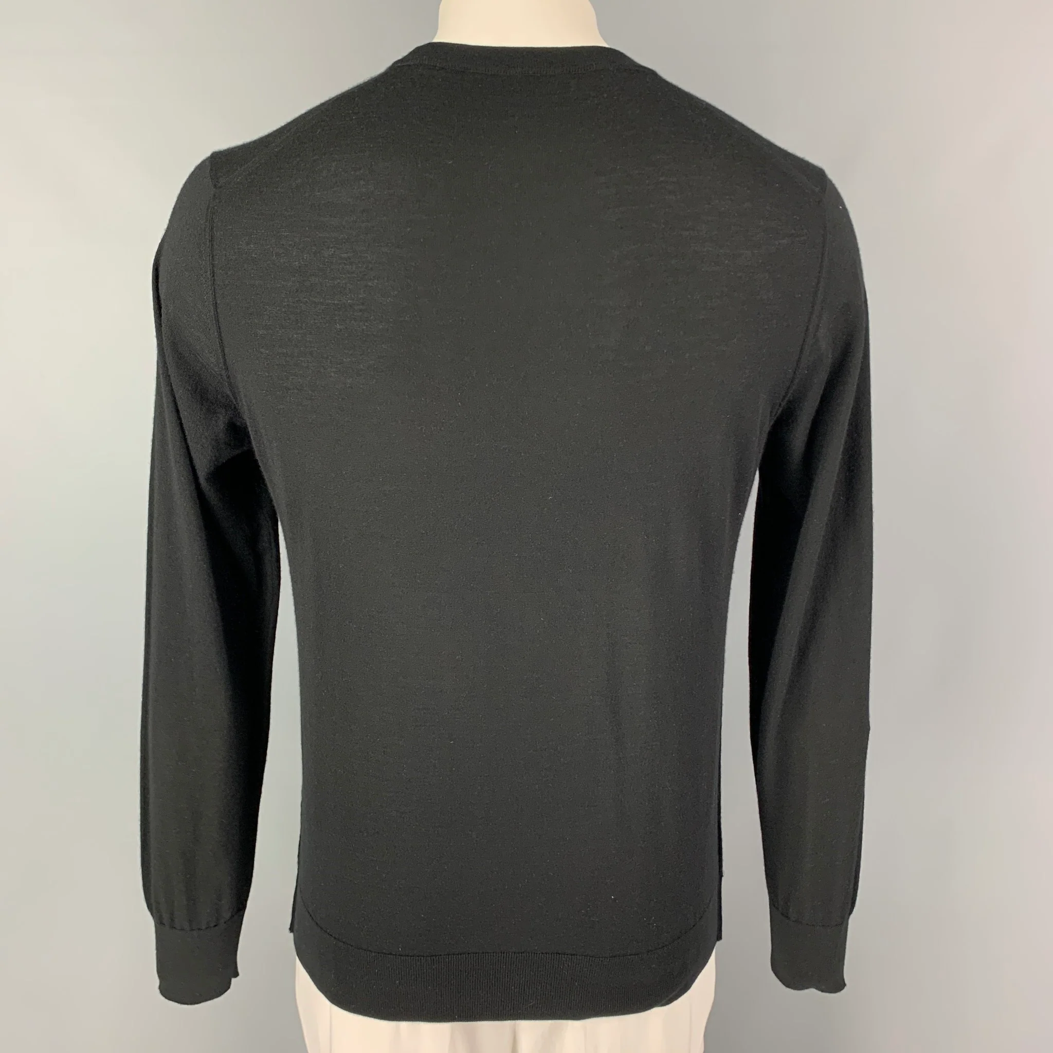 DOLCE & GABBANA Size M Black Applique Cashmere Crew-Neck Pullover - Image 4