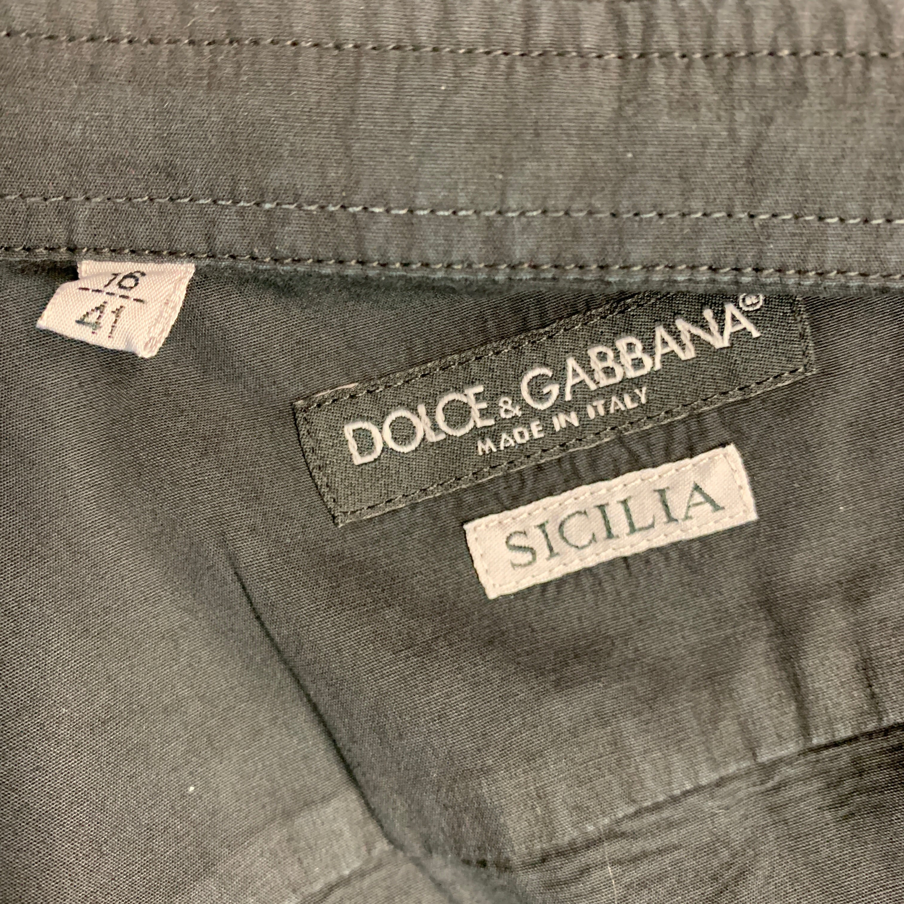 DOLCE & GABBANA Size M Black Cotton Epaulettes Long Sleeve Shirt - Image 5