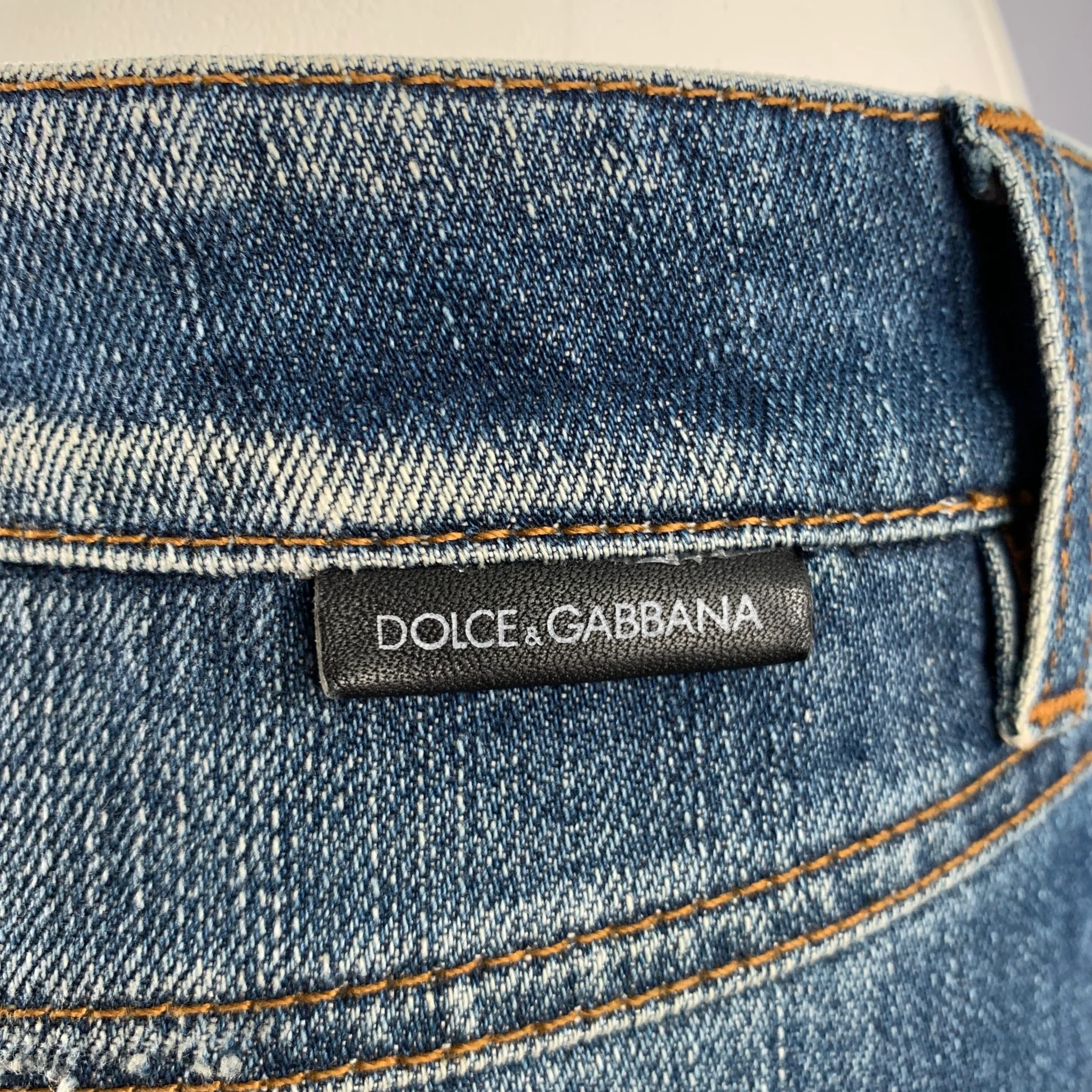 DOLCE & GABBANA Size M Blue Cotton Distressed Cropped Jeans - Image 4