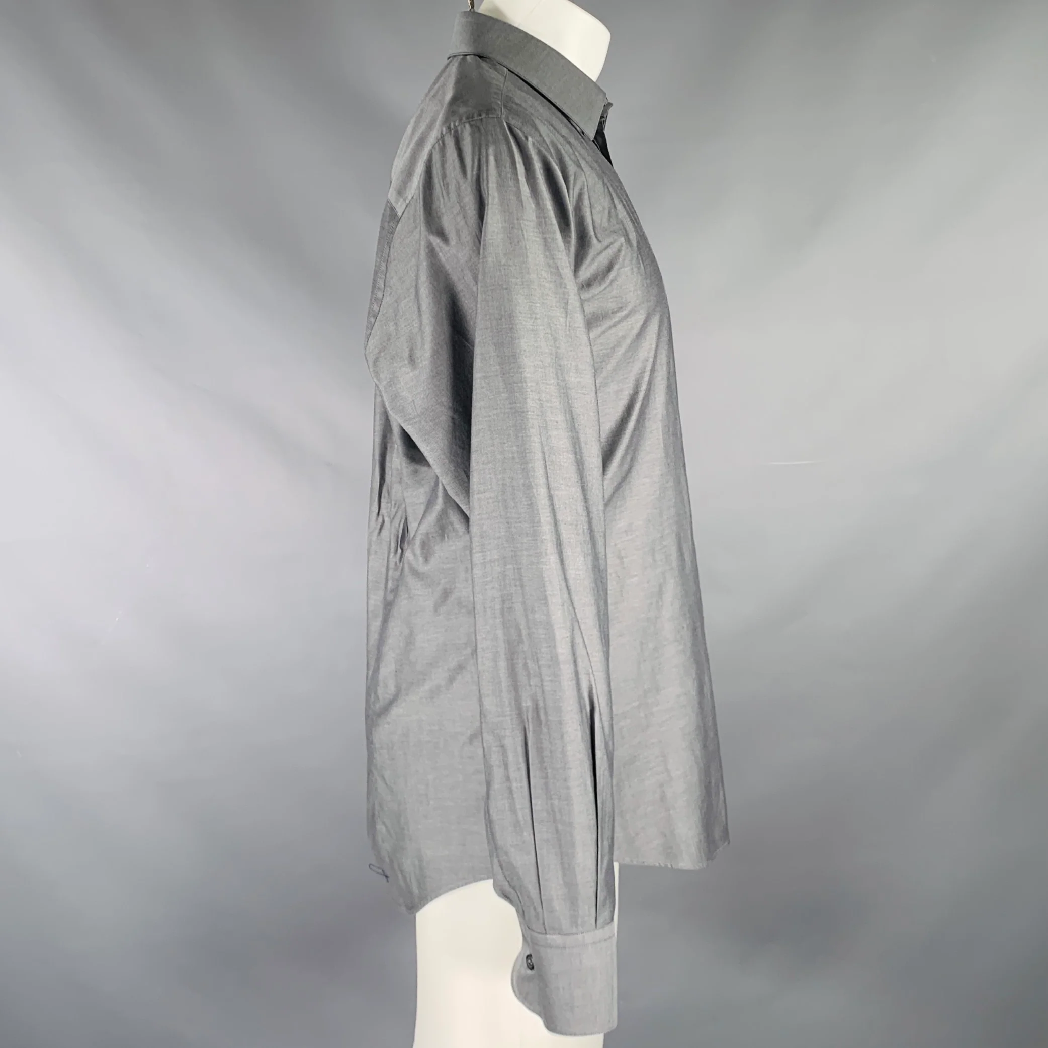 DOLCE & GABBANA Size M Grey Cotton Button Up Long Sleeve Shirt - Image 3