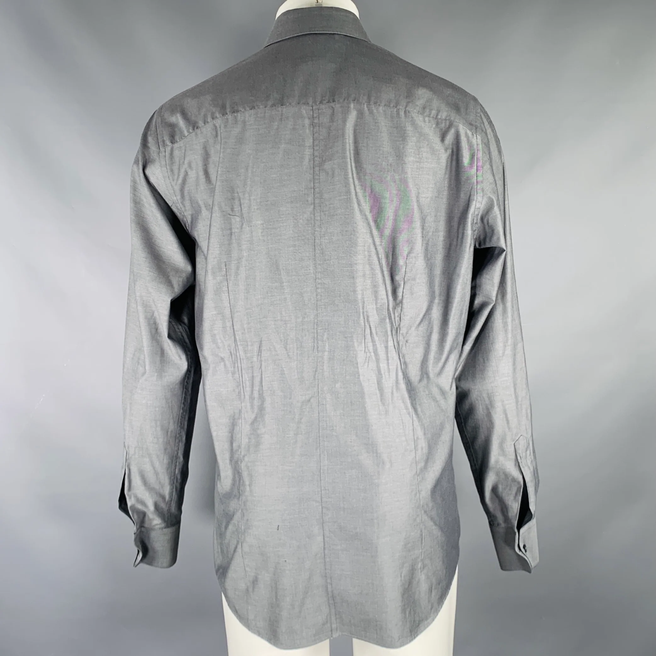 DOLCE & GABBANA Size M Grey Cotton Button Up Long Sleeve Shirt - Image 4