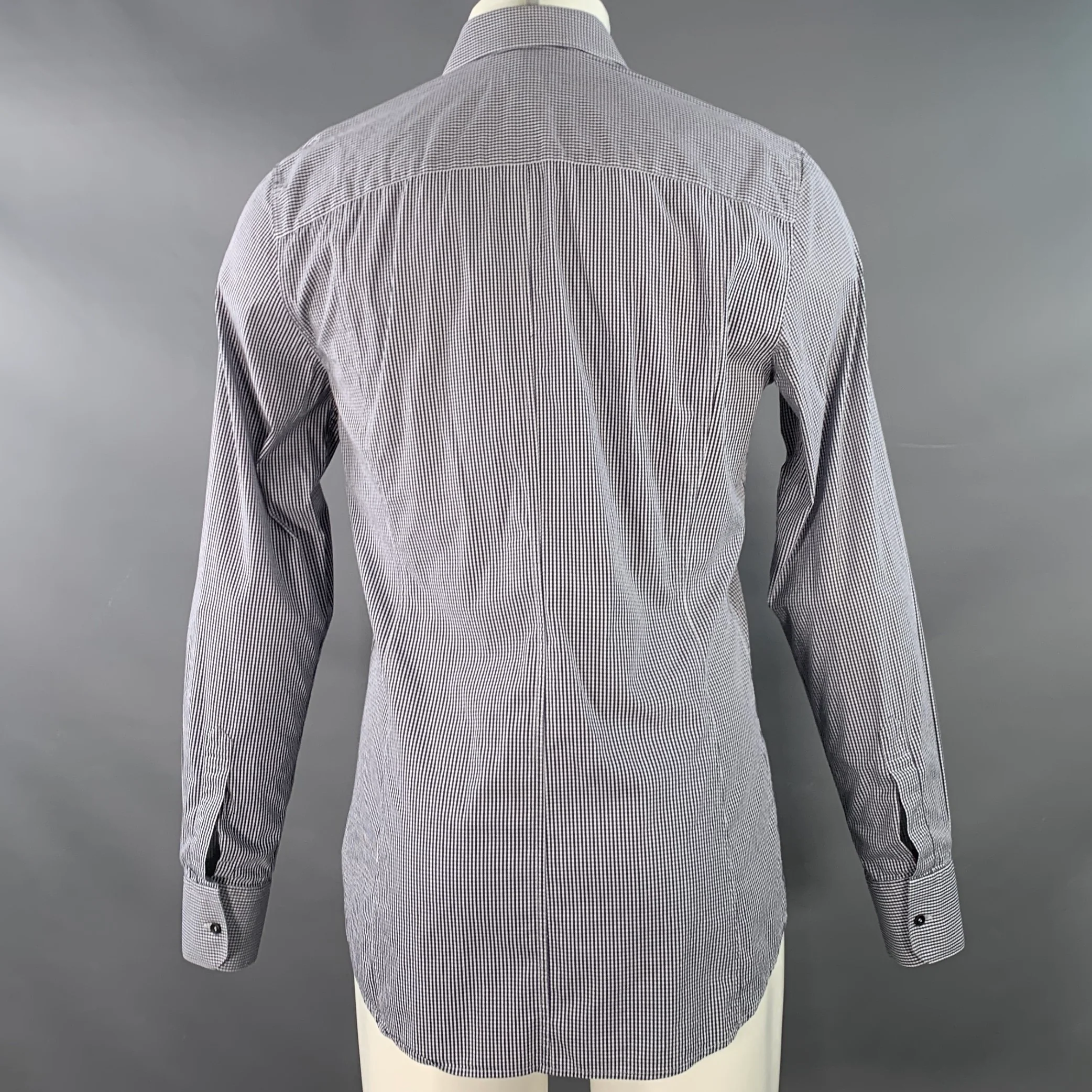 DOLCE & GABBANA Size M Navy White Gingham Cotton Blend Long Sleeve Shirt - Image 4