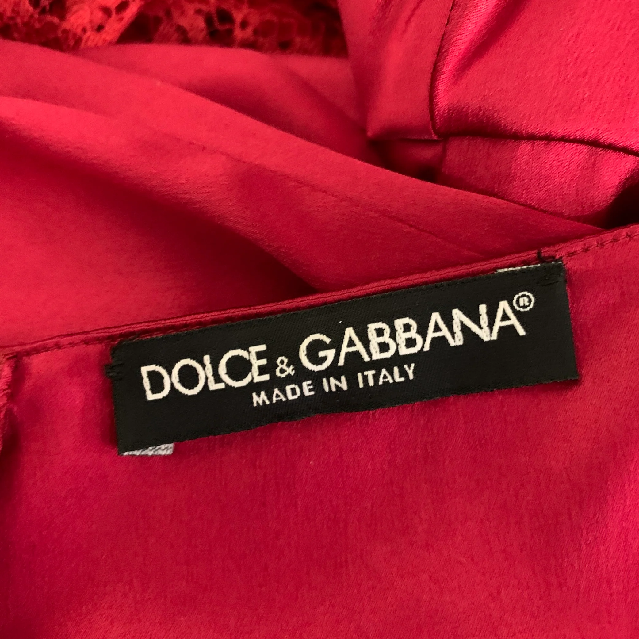DOLCE & GABBANA Size M Red Satin Lace Long Gown - Image 5