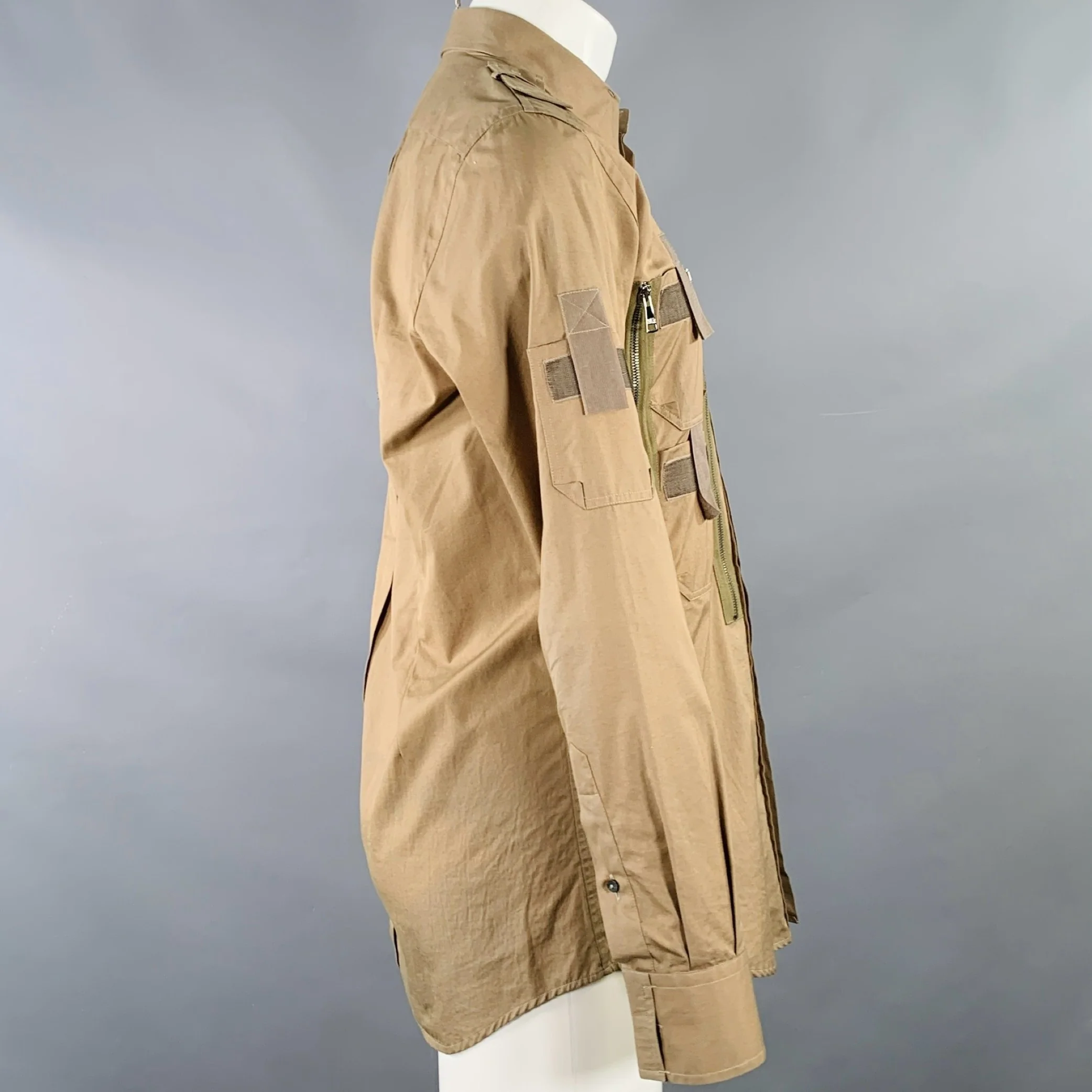 DOLCE & GABBANA Size M Tan Cotton Utility Long Sleeve Shirt - Image 4