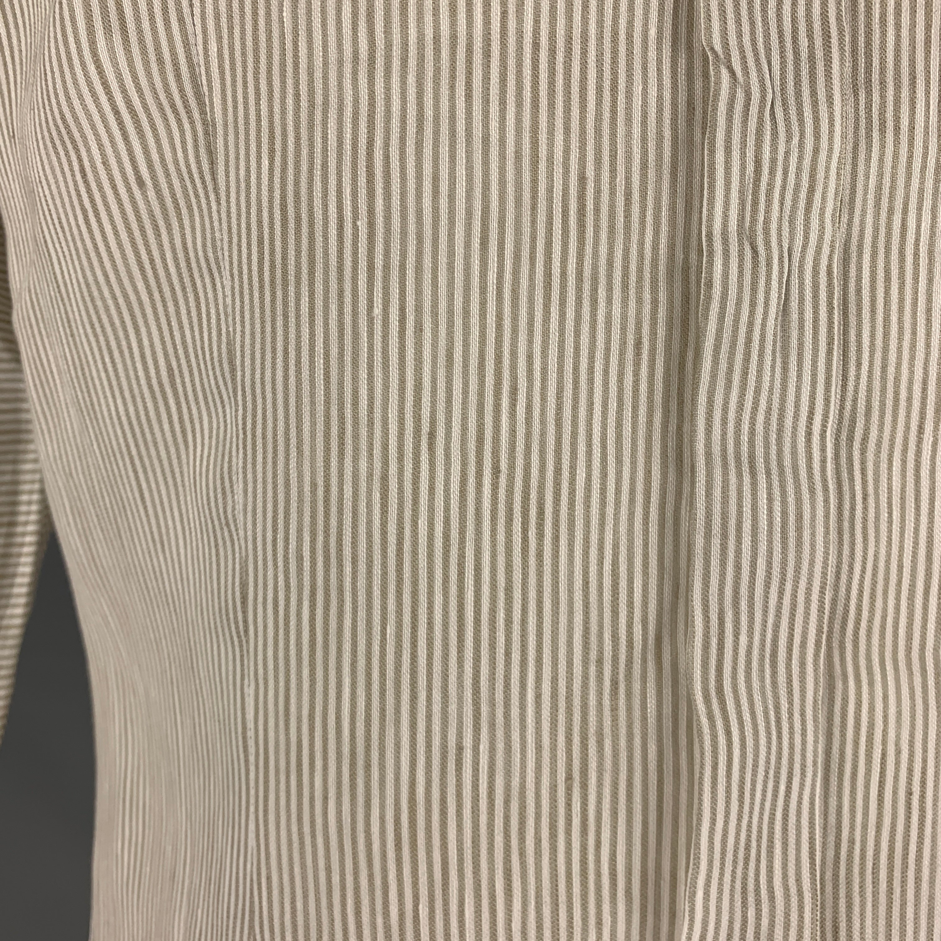 DOLCE & GABBANA Size M White Beige Stripe Linen Cotton Long Sleeve Shirt - Image 4