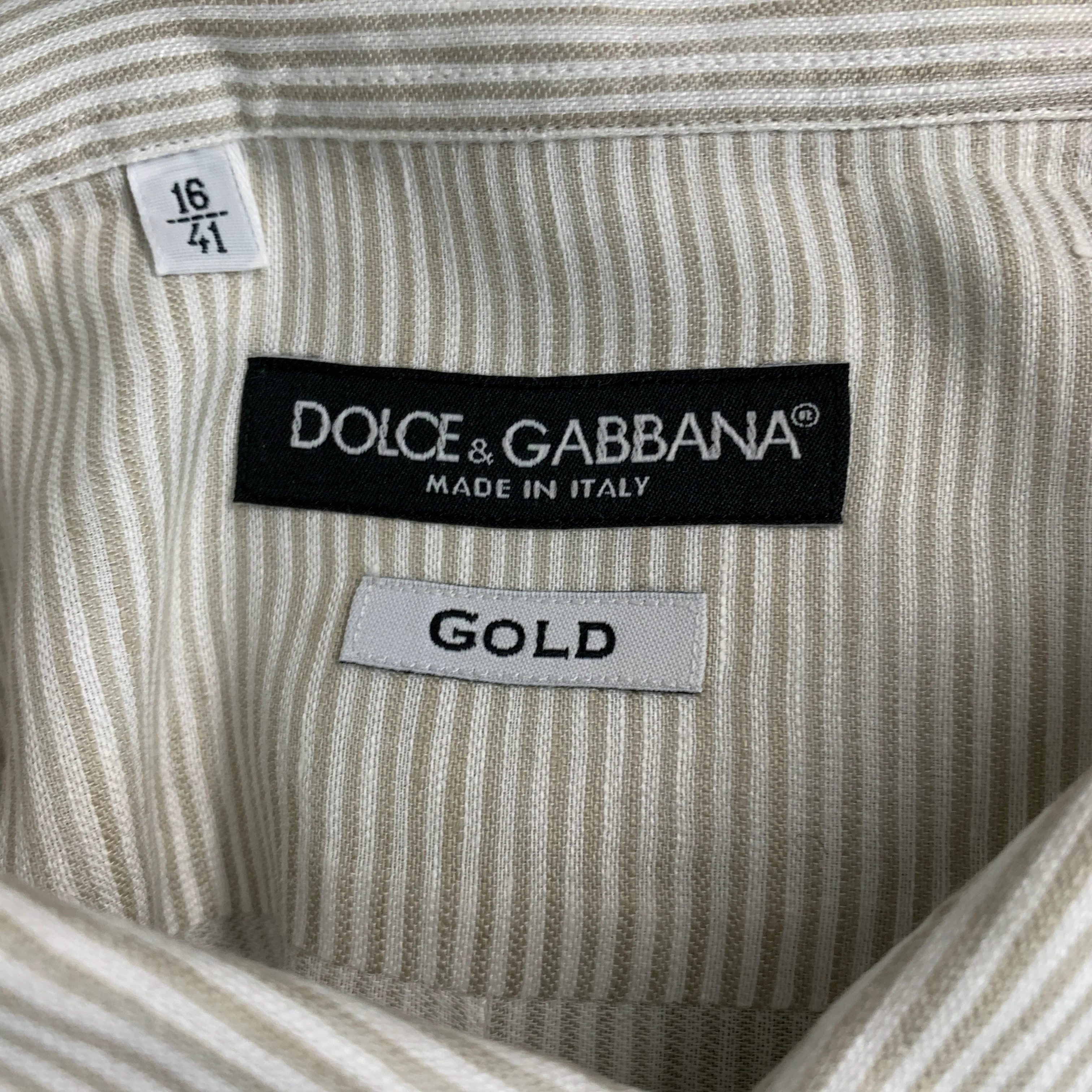 DOLCE & GABBANA Size M White Beige Stripe Linen Cotton Long Sleeve Shirt - Image 6