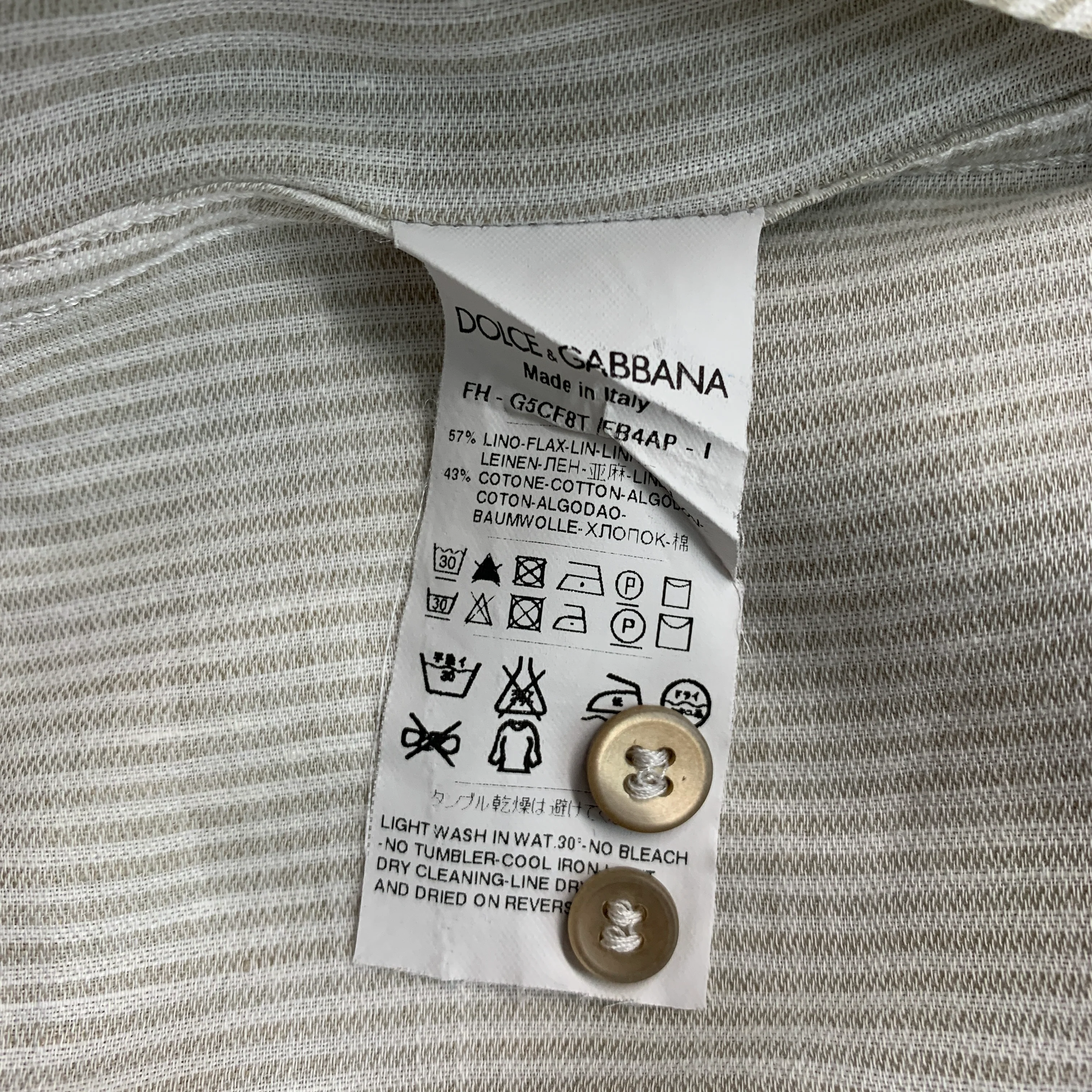 DOLCE & GABBANA Size M White Beige Stripe Linen Cotton Long Sleeve Shirt - Image 7