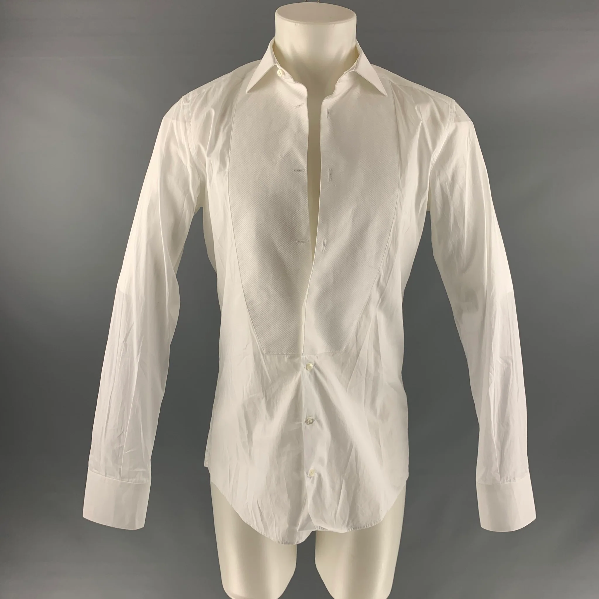 DOLCE & GABBANA Size M White Solid Cotton Tuxedo Long Sleeve Shirt