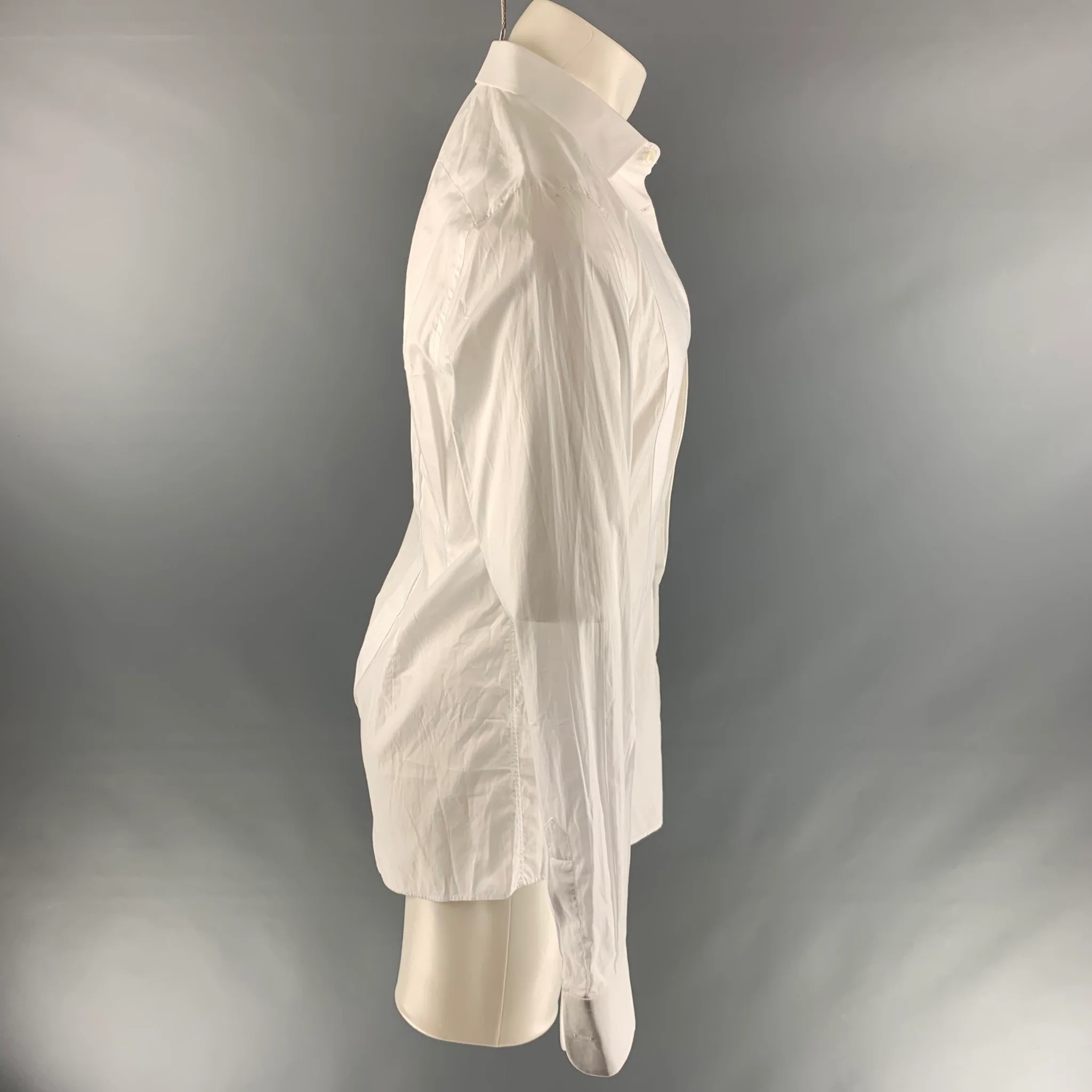 DOLCE & GABBANA Size M White Solid Cotton Tuxedo Long Sleeve Shirt - Image 2