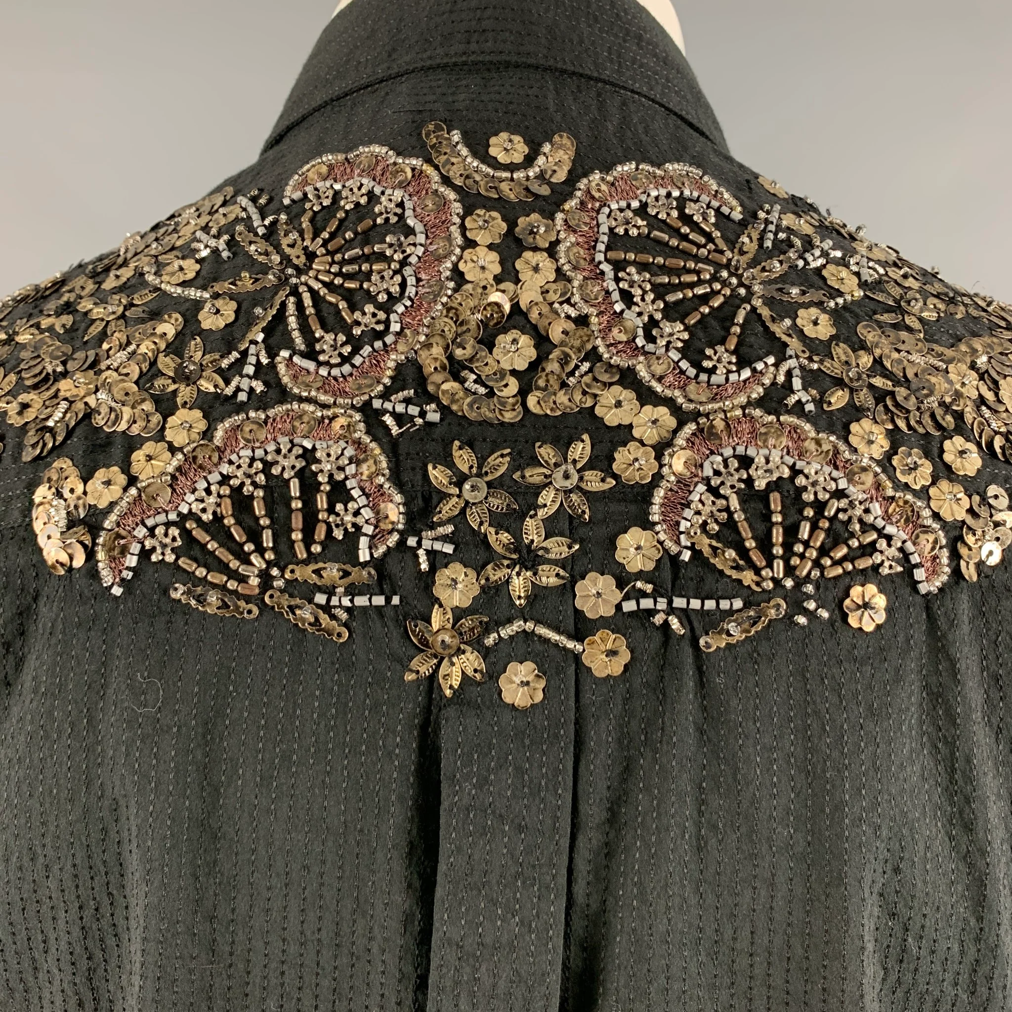 DOLCE & GABBANA Size S Black Gold Beaded Cotton Blend Long Sleeve Shirt - Image 5
