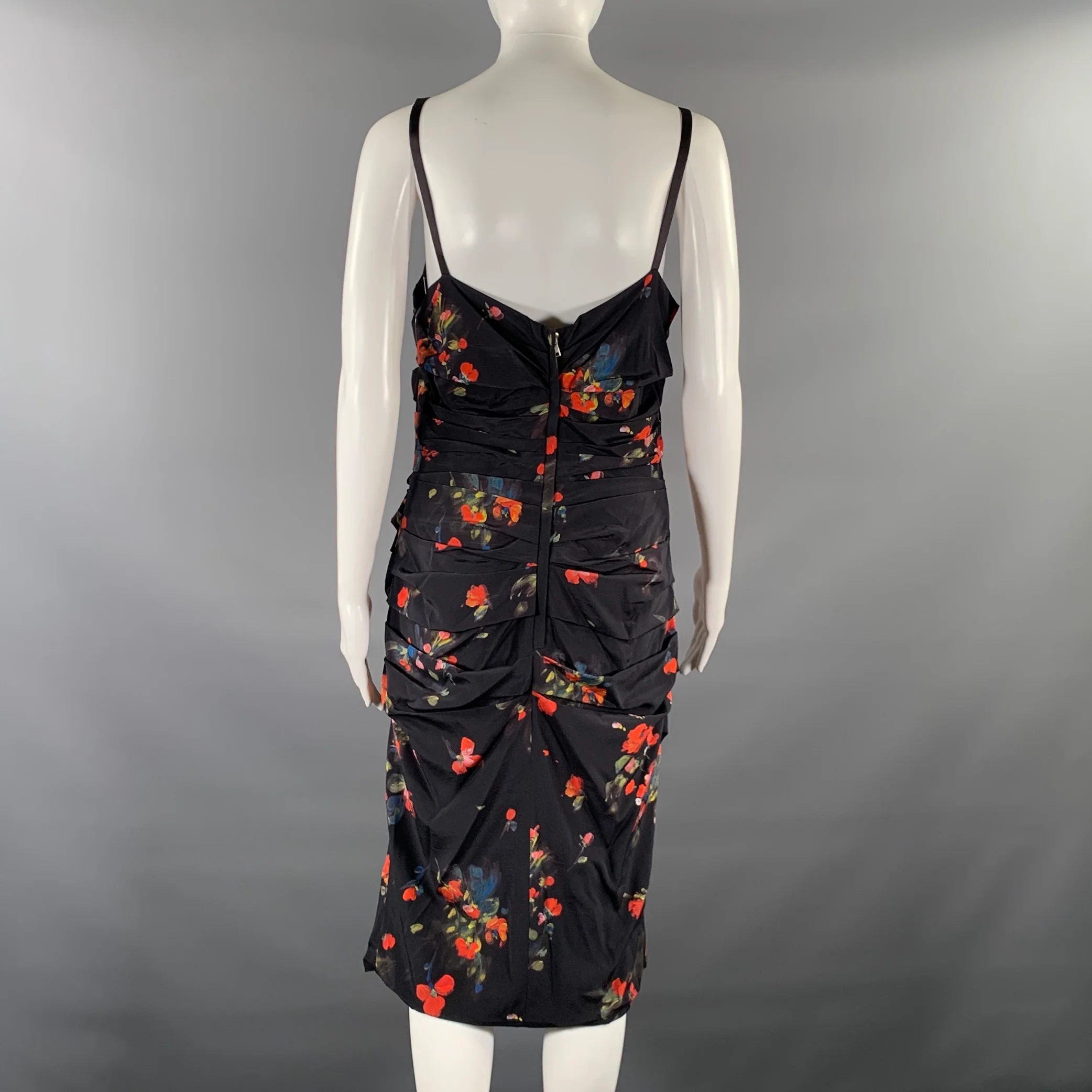 DOLCE & GABBANA Size S Black Silk Blend Floral Knee-Length Dress - Image 4