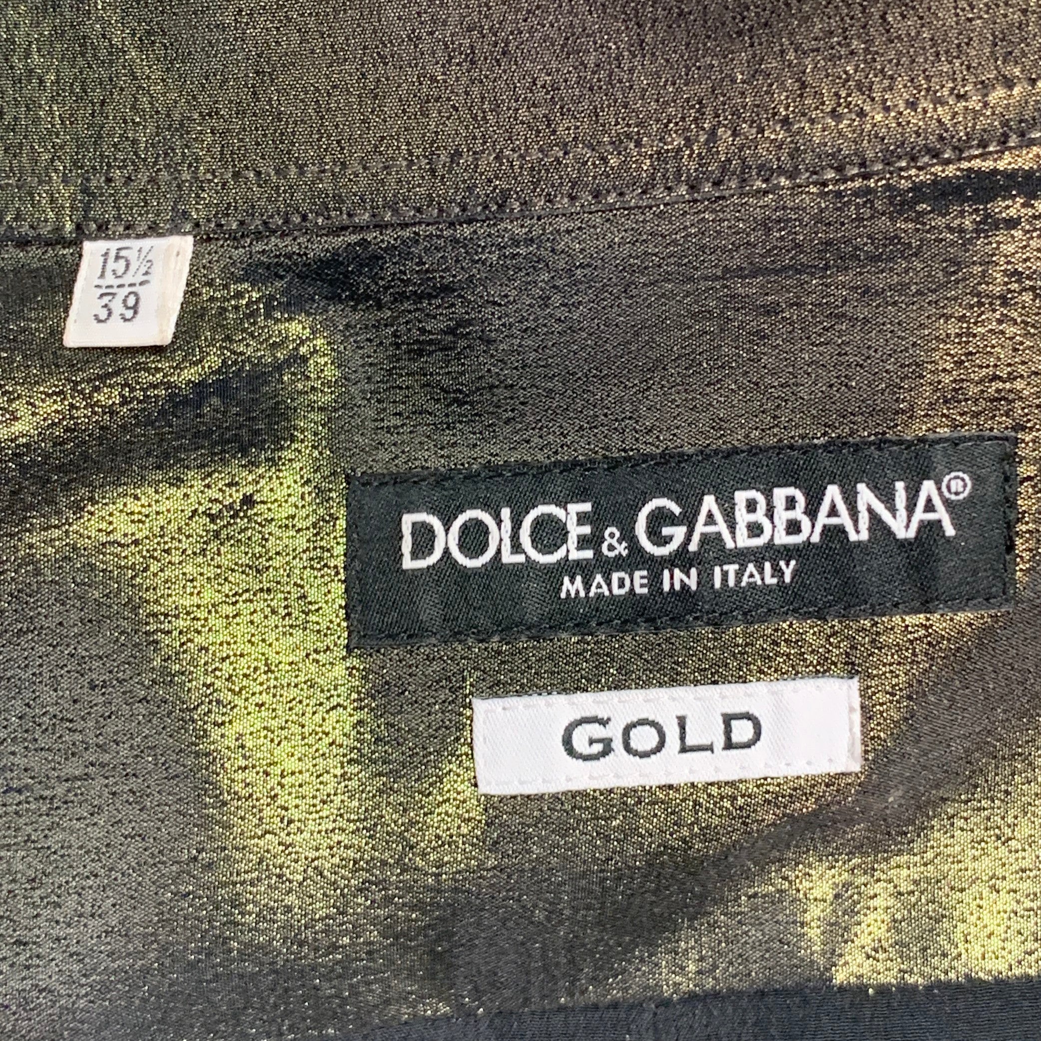 DOLCE & GABBANA Size S Gold Black Metallic Silk Hidden Buttons Long Sleeve Shirt - Image 6