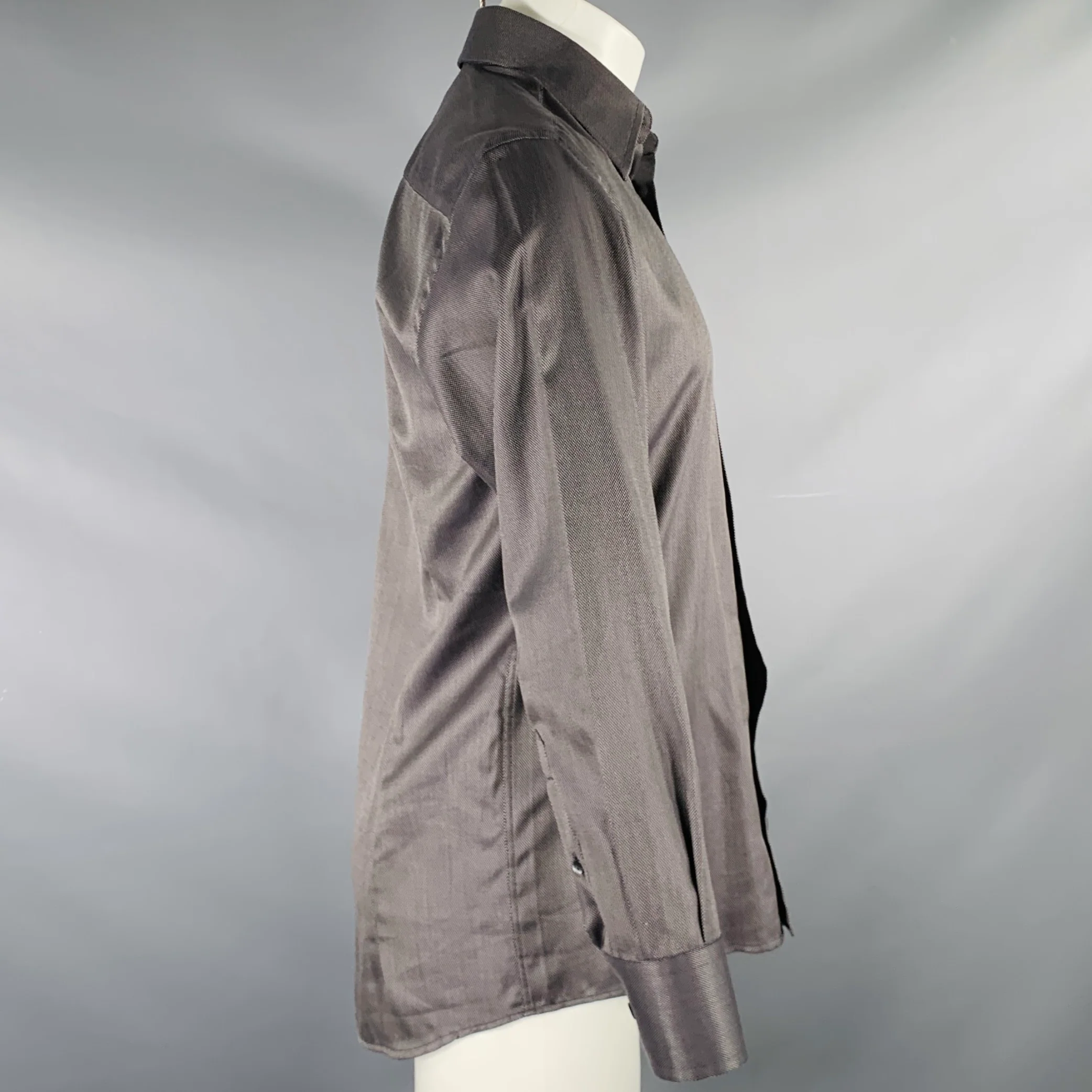 DOLCE & GABBANA Size S Grey Black Nailhead Cotton Button Up Long Sleeve Shirt - Image 3