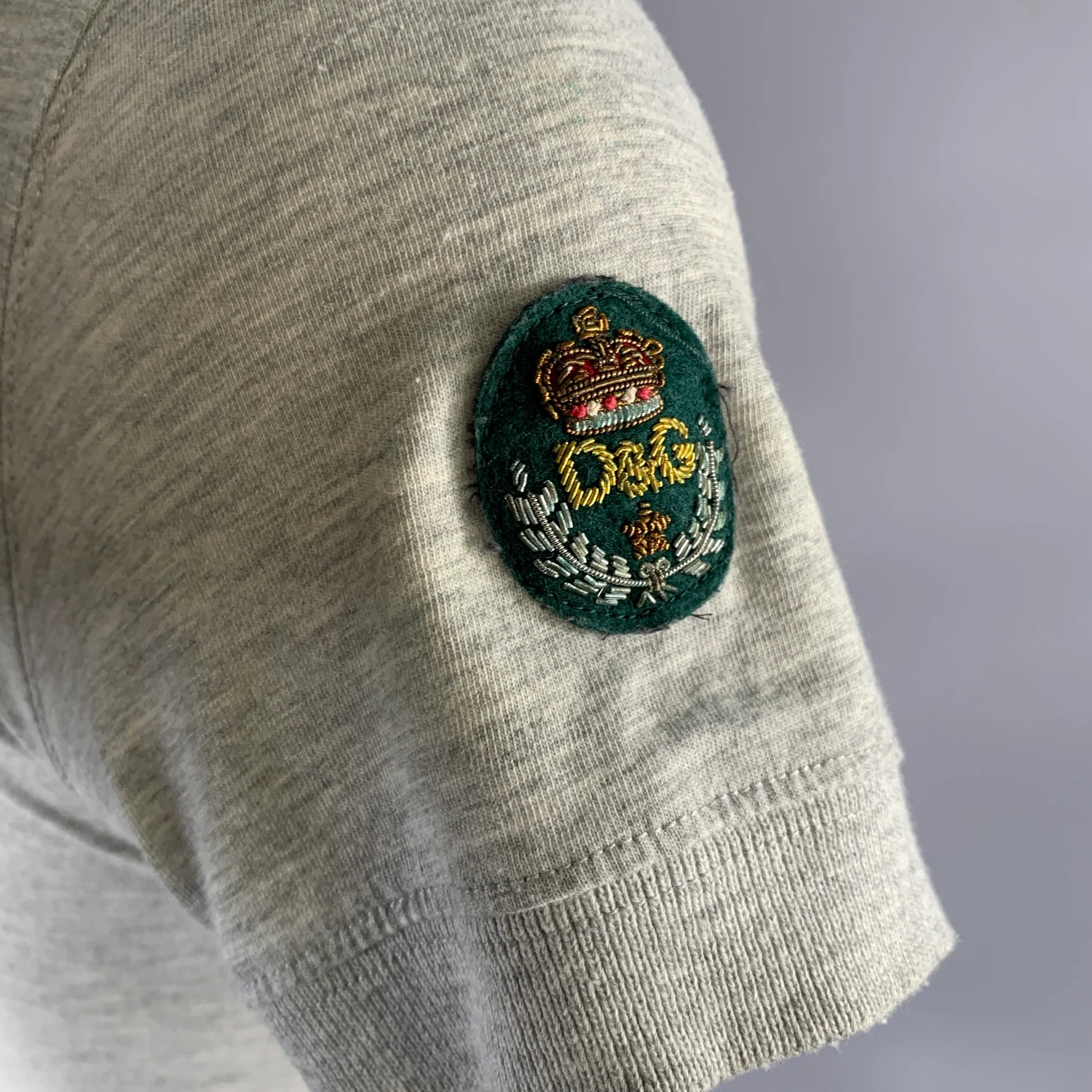 DOLCE & GABBANA Size S Grey White Embroidered Cotton Ribbed Collar Short Sleeve Shirt - Image 5
