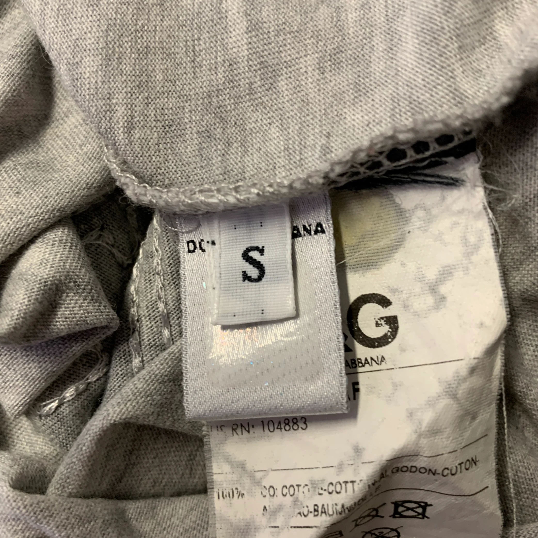 DOLCE & GABBANA Size S Grey White Embroidered Cotton Ribbed Collar Short Sleeve Shirt - Image 7
