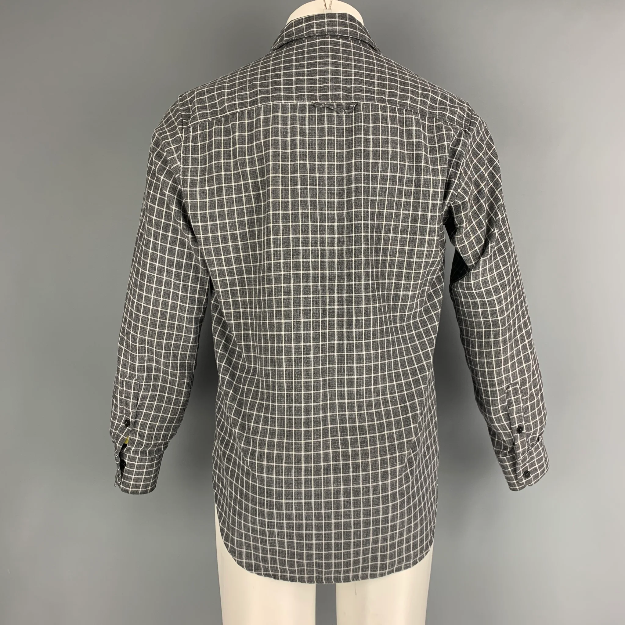 DOLCE & GABBANA Size S Grey White Plaid Wool / Rayon Long Sleeve Shirt - Image 4