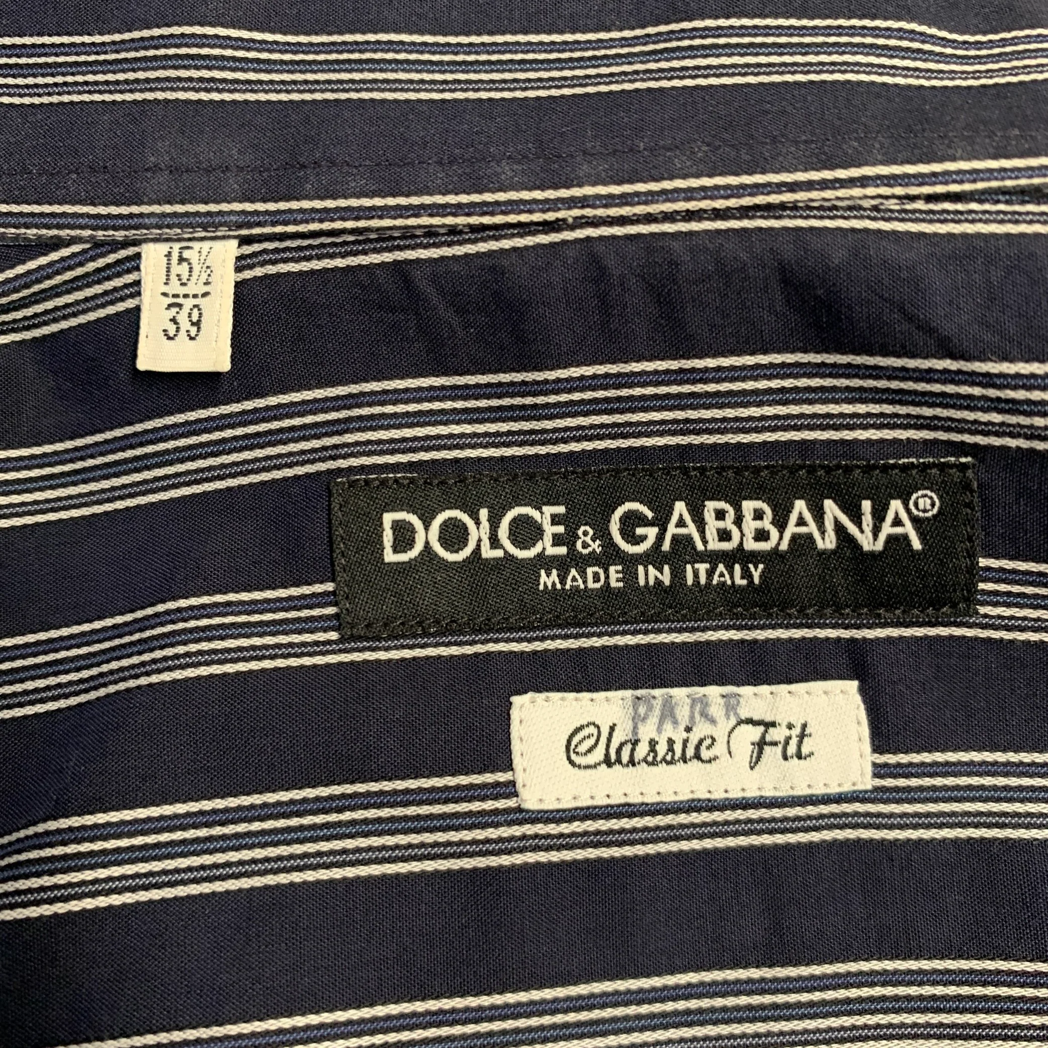 DOLCE & GABBANA Size S Navy White Stripe Cotton One Pocket Long Sleeve Shirt - Image 9