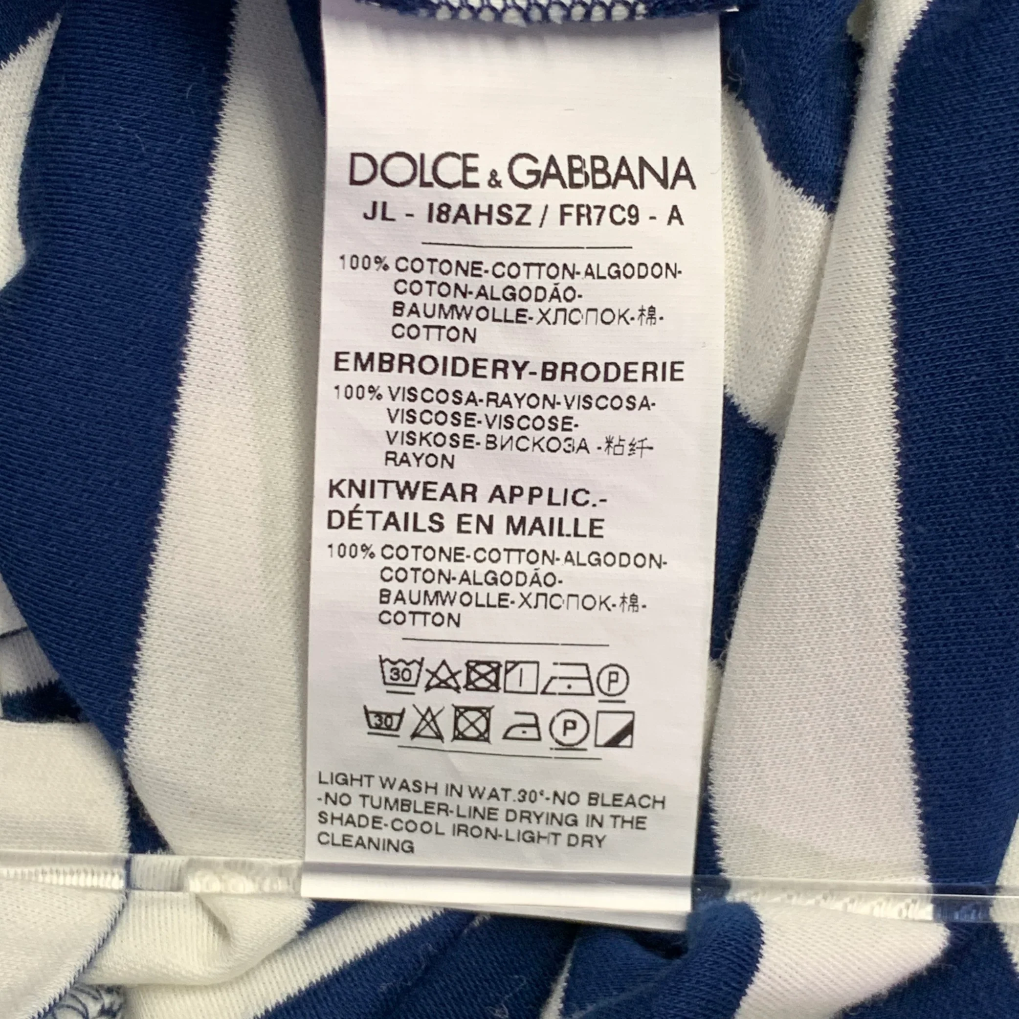 DOLCE & GABBANA Size S Navy White Stripe Logo Cotton One Pocket Polo - Image 6