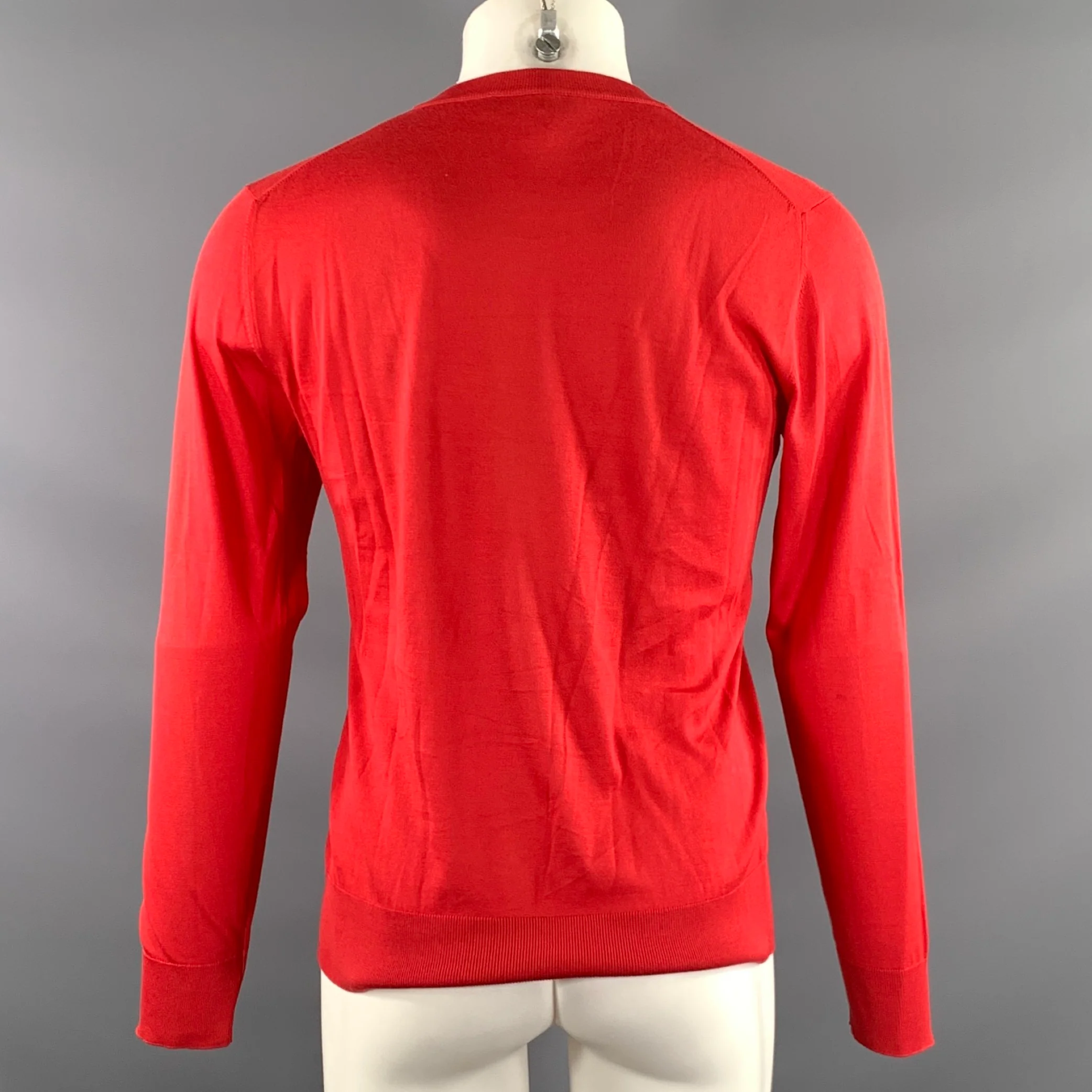 DOLCE & GABBANA Size S Red Knit Silk Ribbed Pullover - Image 3