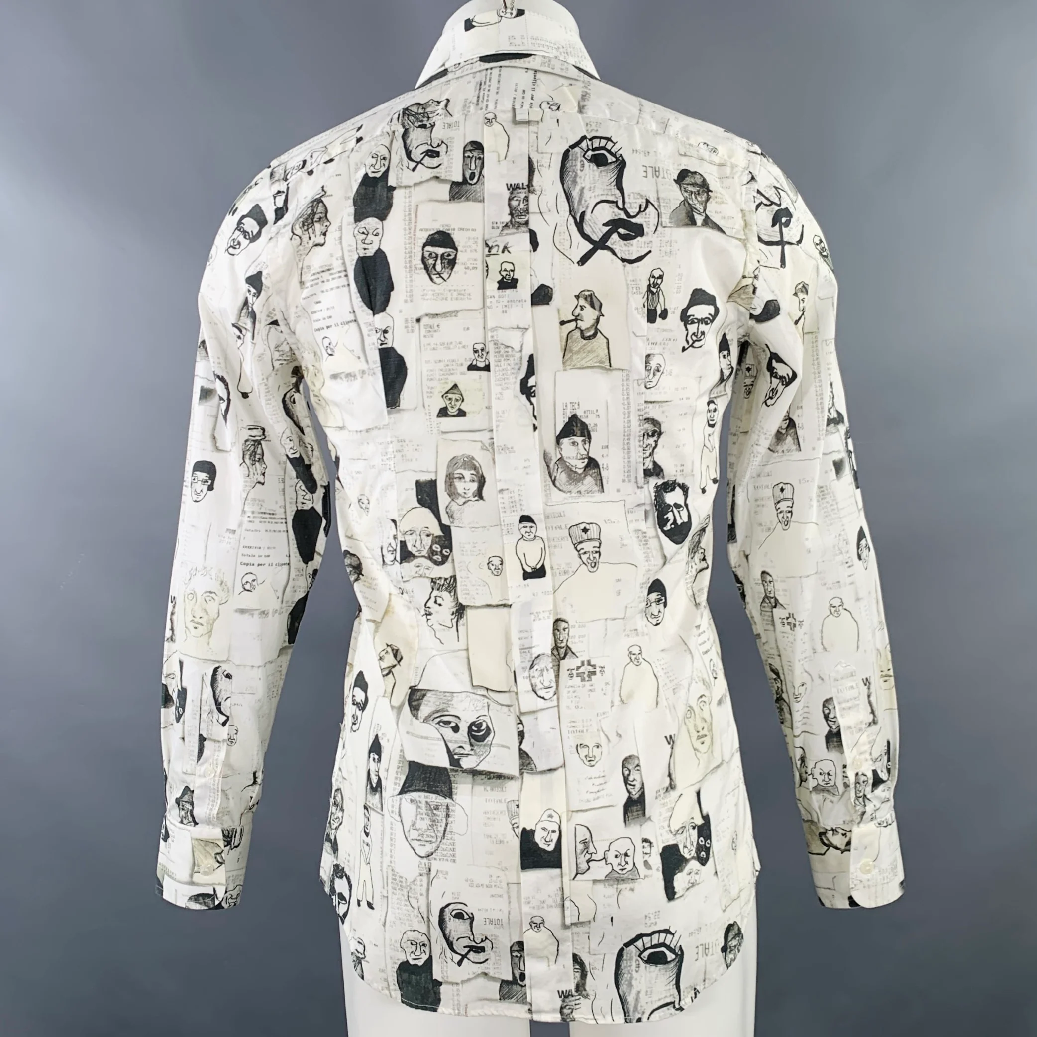 DOLCE & GABBANA Size S White Black Figures Cotton Button Up Long Sleeve Shirt - Image 4