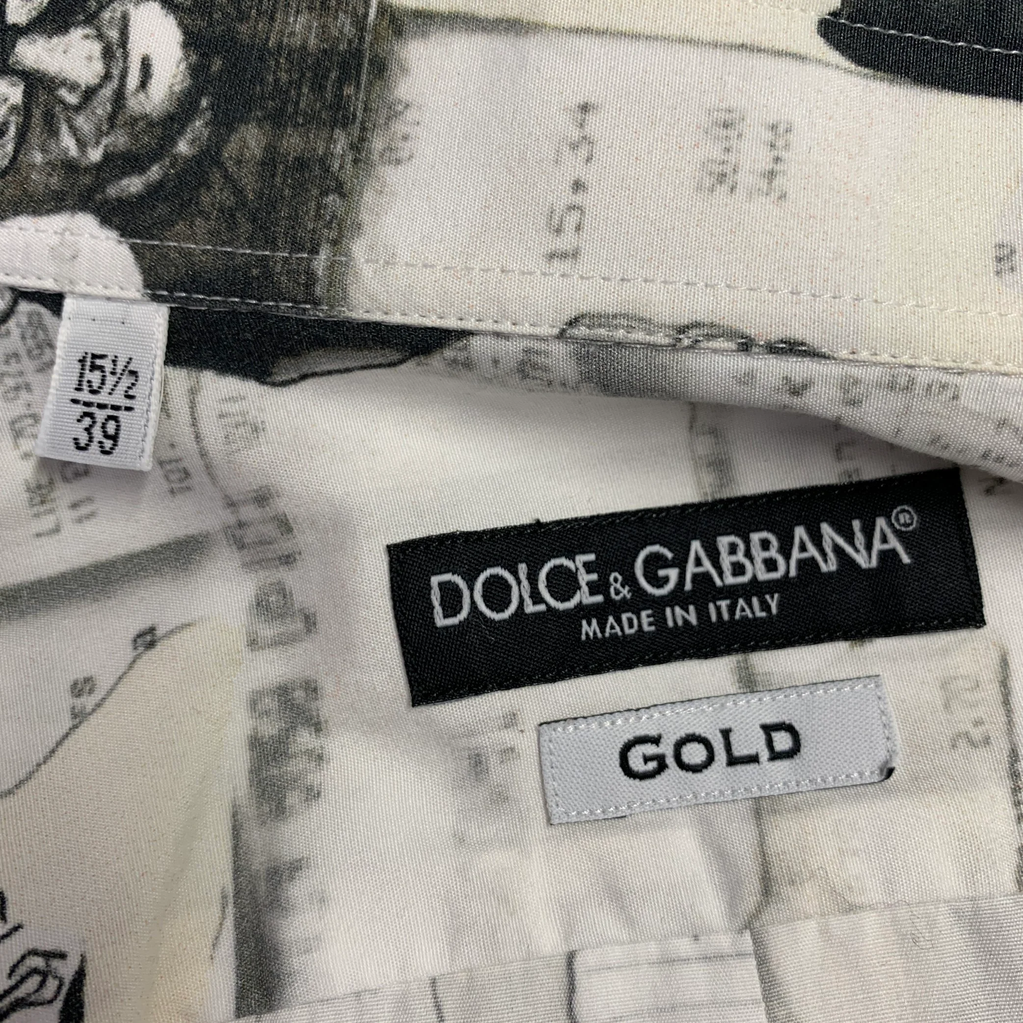 DOLCE & GABBANA Size S White Black Figures Cotton Button Up Long Sleeve Shirt - Image 5