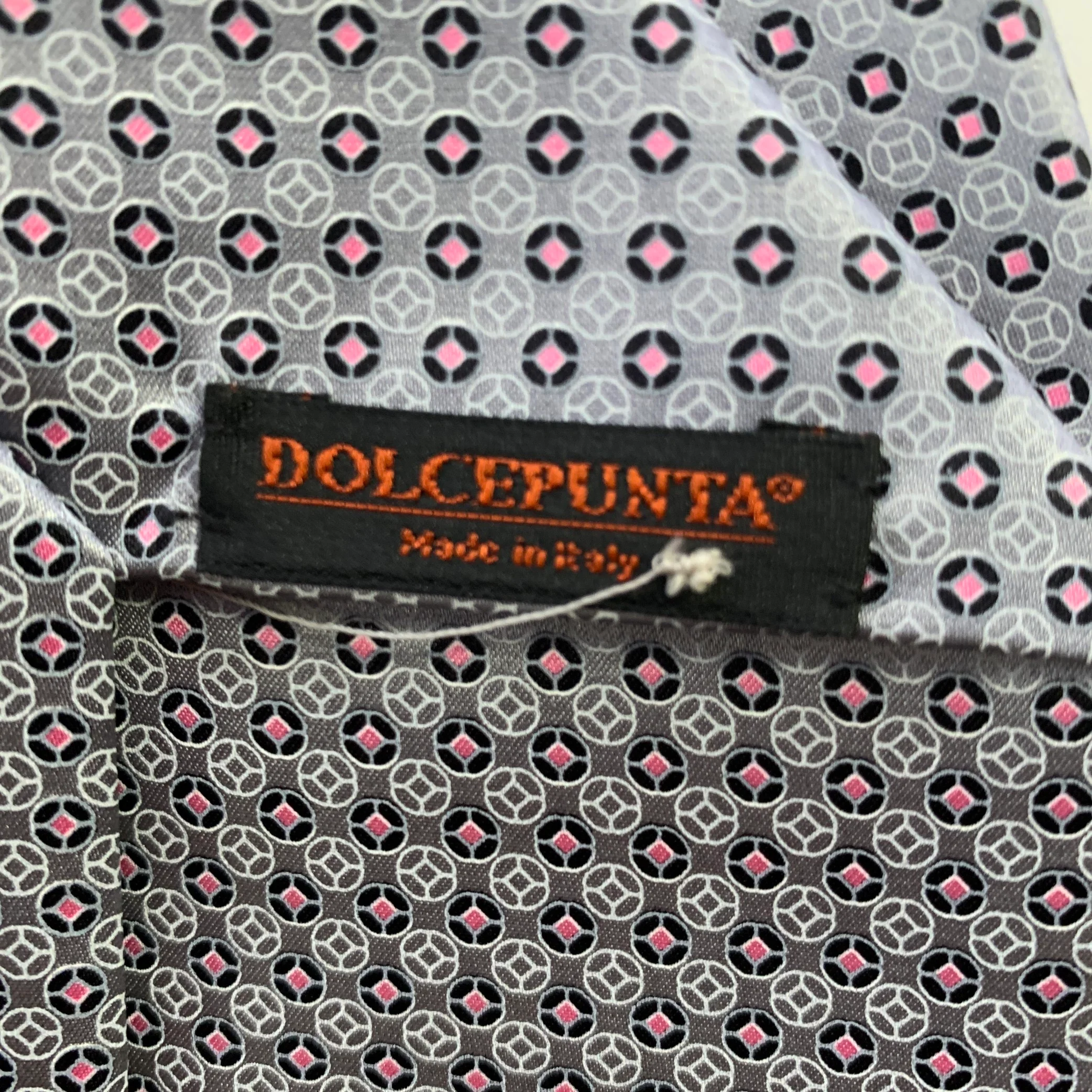 DOLCEPUNTA Grey Blue Pink Polka Dot Silk Tie - Image 3
