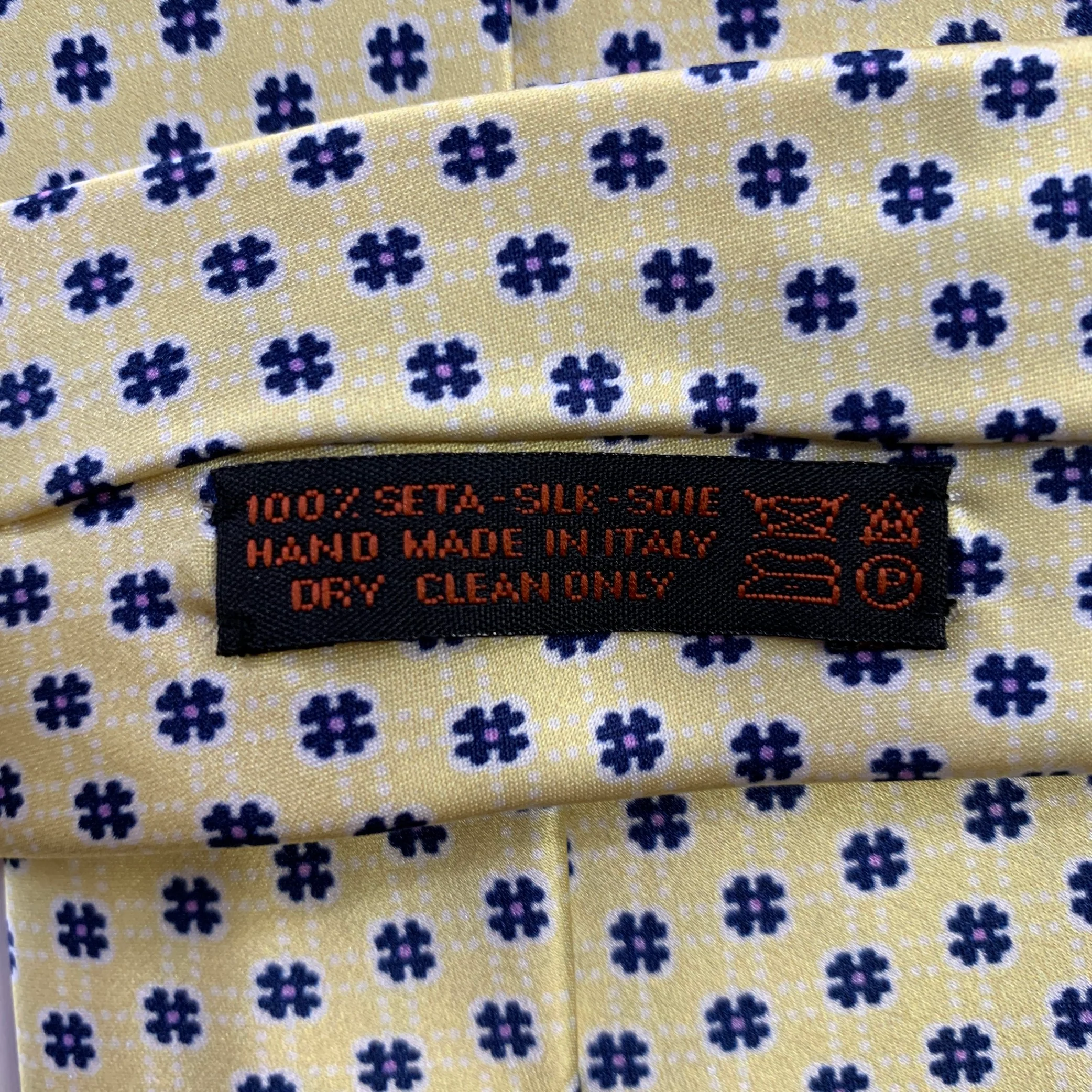 DOLCEPUNTA Light Yellow Blue Floral Silk Tie - Image 4