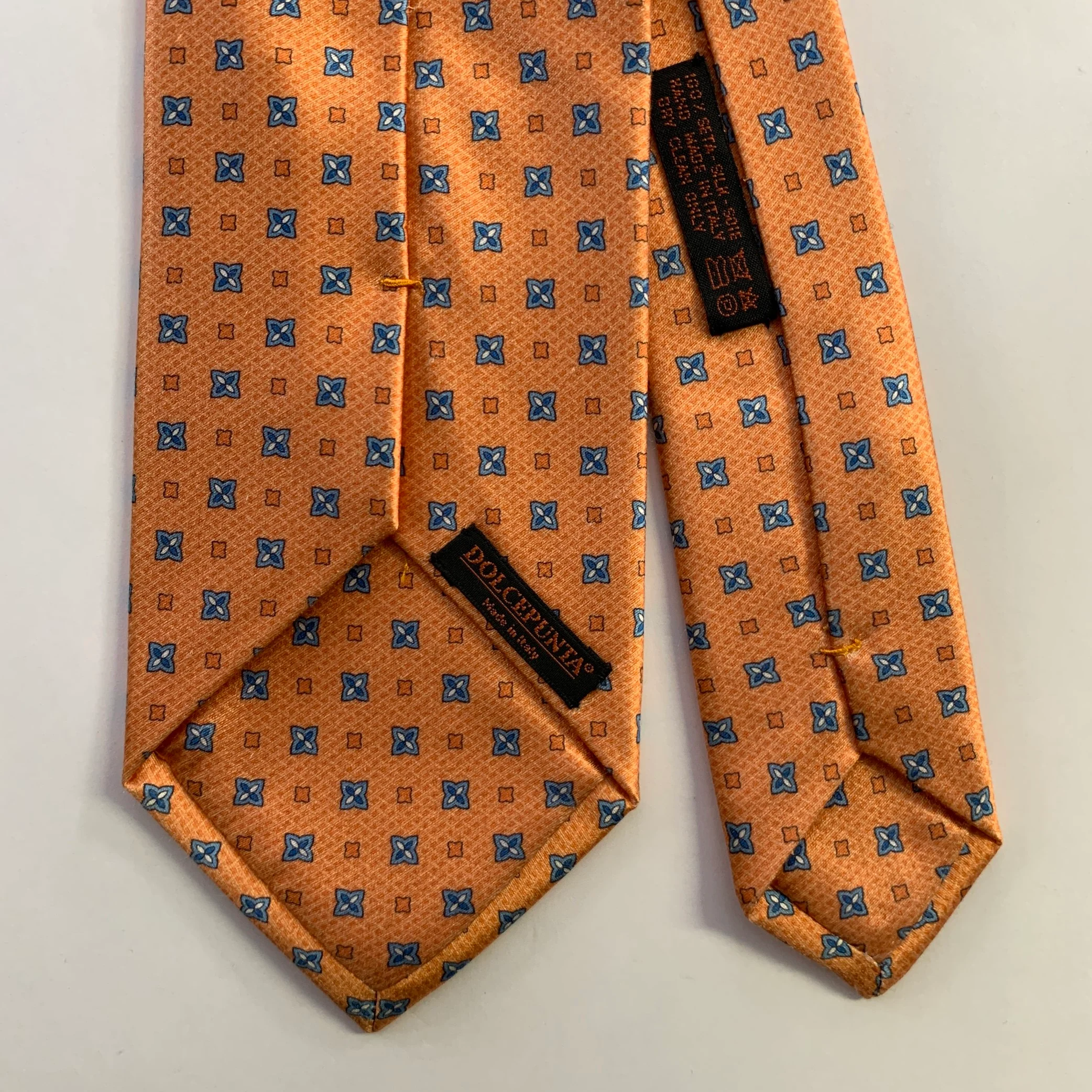 DOLCEPUNTA Orange Blue Foulard Silk Tie - Image 2