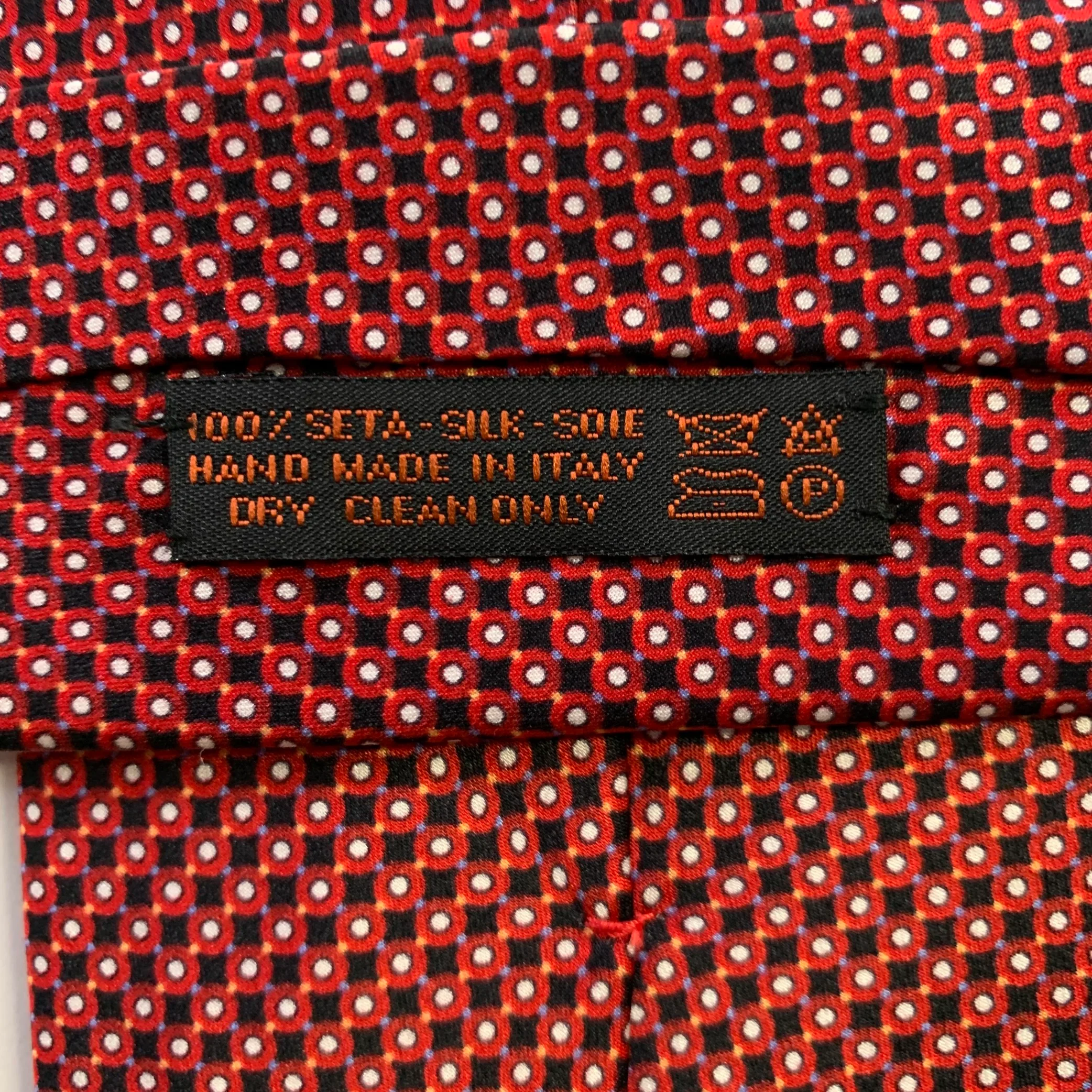 DOLCEPUNTA Red Black Polka Dot Foulard Silk Tie - Image 4