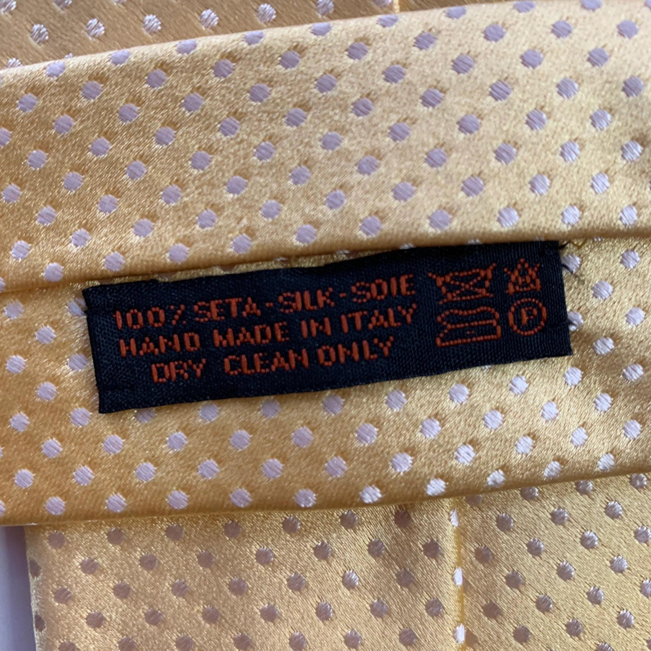 DOLCEPUNTA Yellow White Polka Dot Silk Tie - Image 4